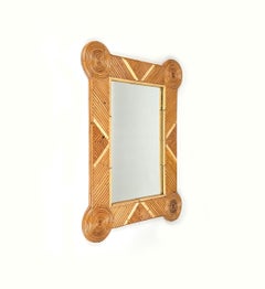 Midcentury Bamboo and Rattan Geometric Wall Mirror by Arpex, Italy, 1970s