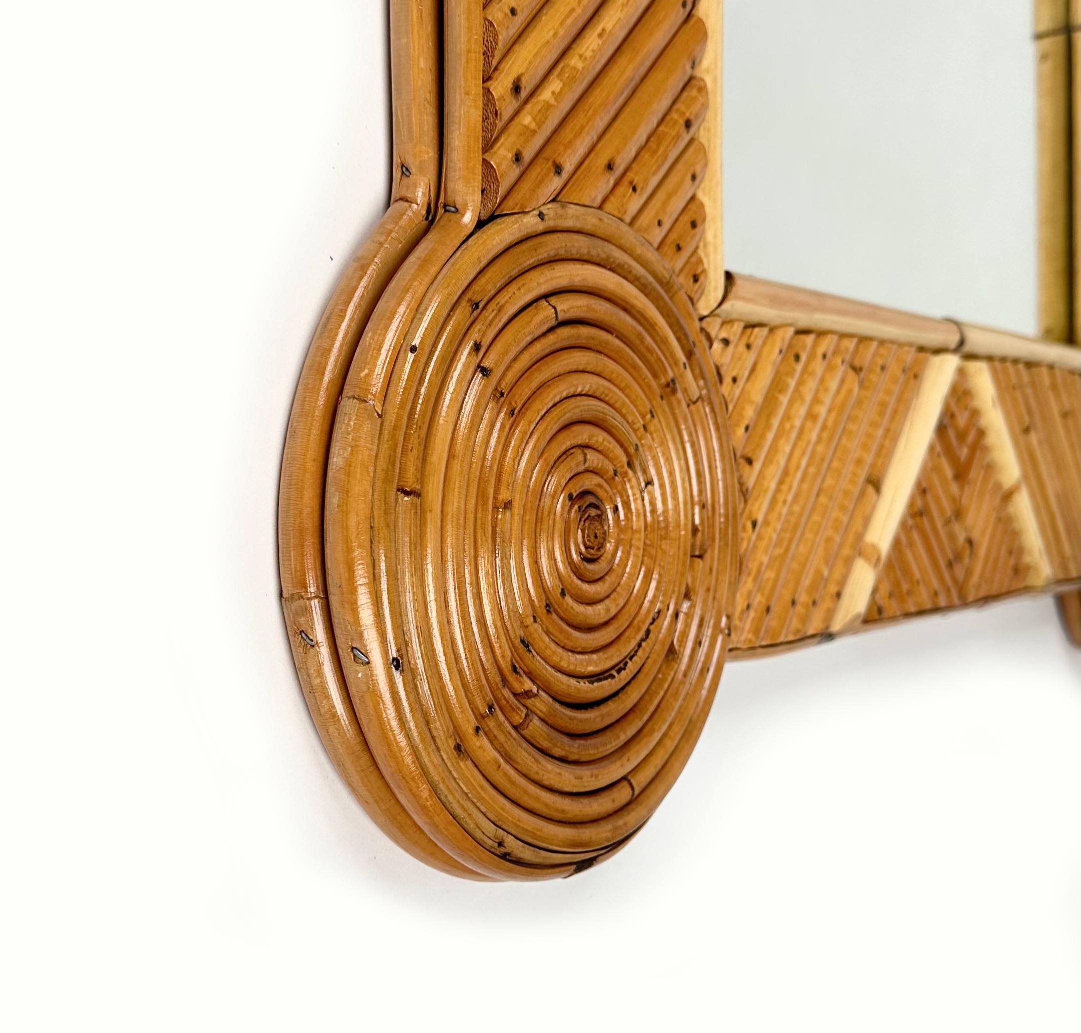 Midcentury Bamboo and Rattan Geometric Wall Mirror by Arpex, Italy, 1970s 1