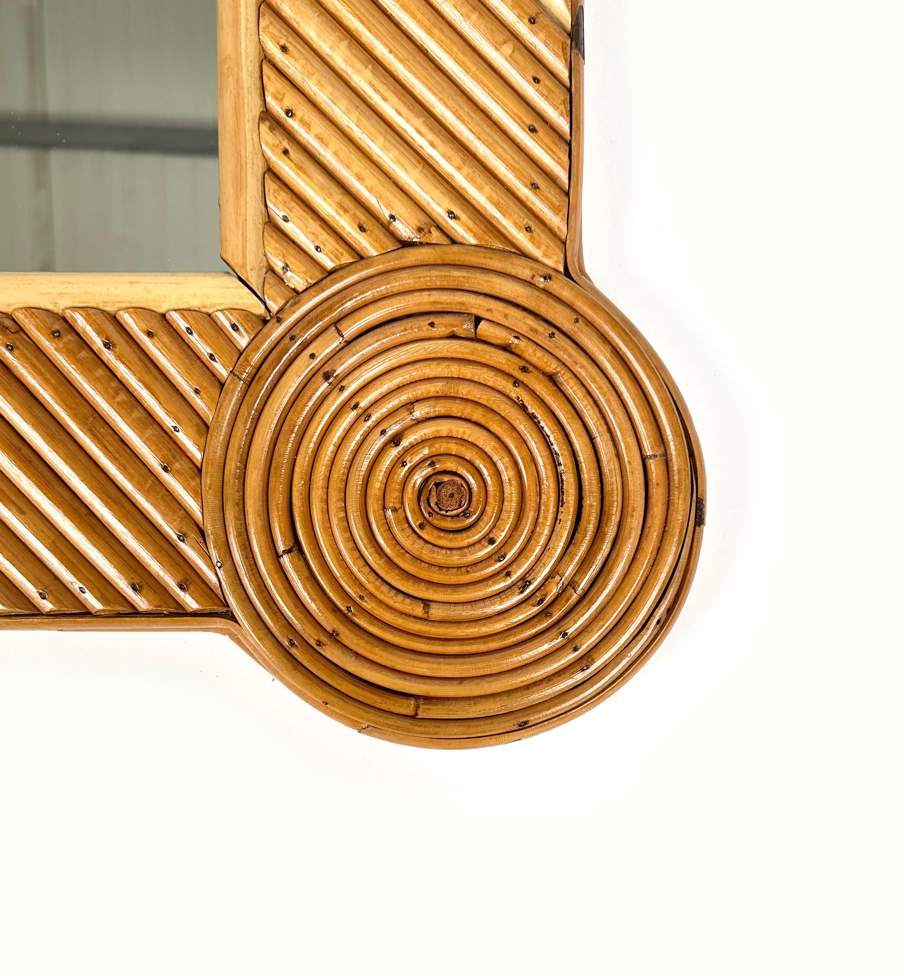 Midcentury Bamboo and Rattan Geometric Wall Mirror by Arpex, Italy, 1970s 2
