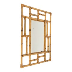 Specchio da parete geometrico in bambù e rattan del Medioevo di Vivai del Sud, Italia anni '70