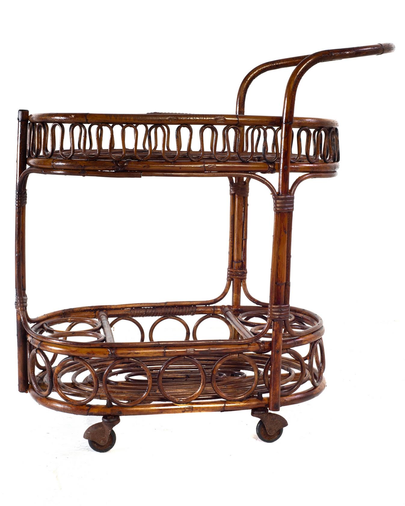 Midcentury Bamboo and Rattan Italian Bar Cart, 1960s For Sale 1