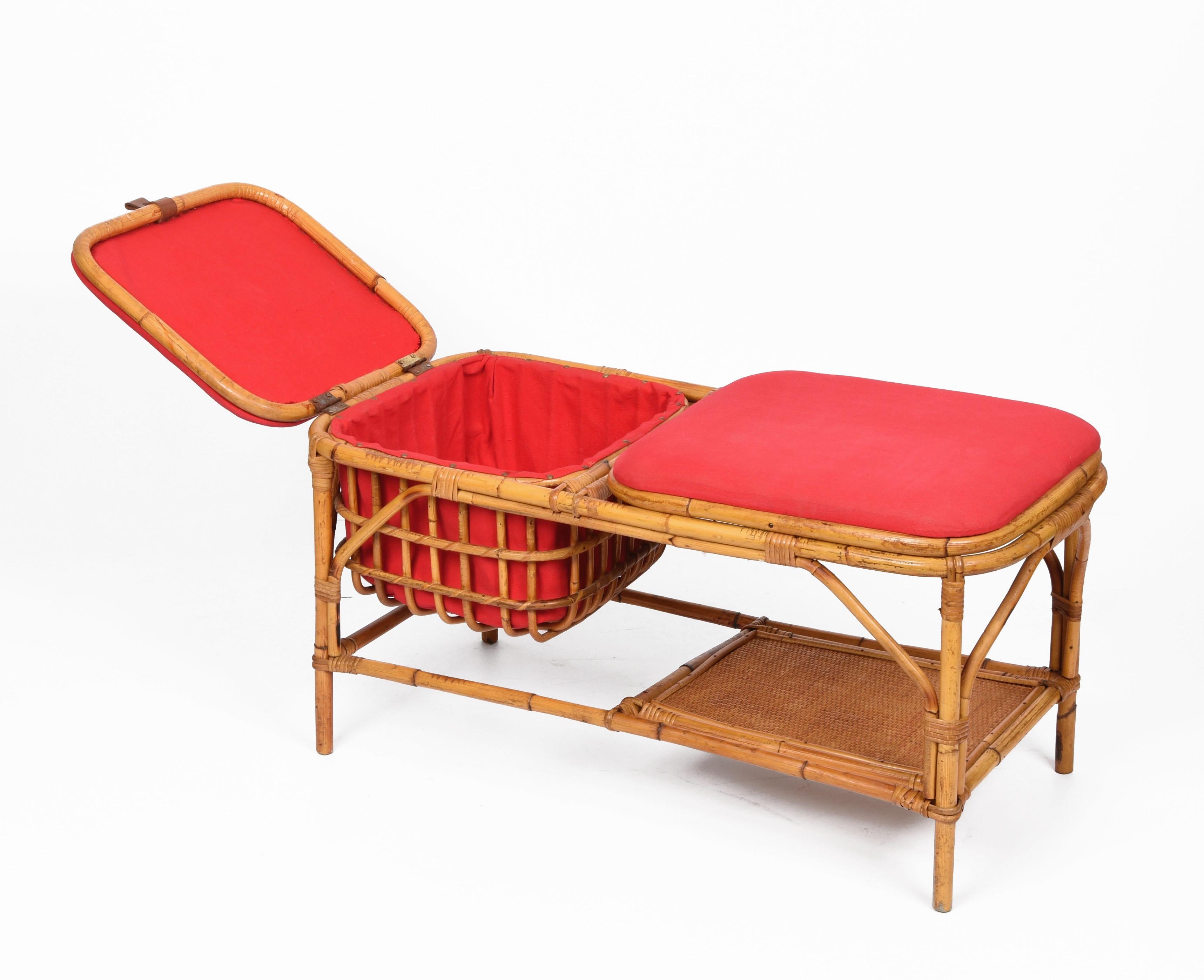 Midcentury Bamboo and Rattan Italian Bench with Box Case, 1950s For Sale 5