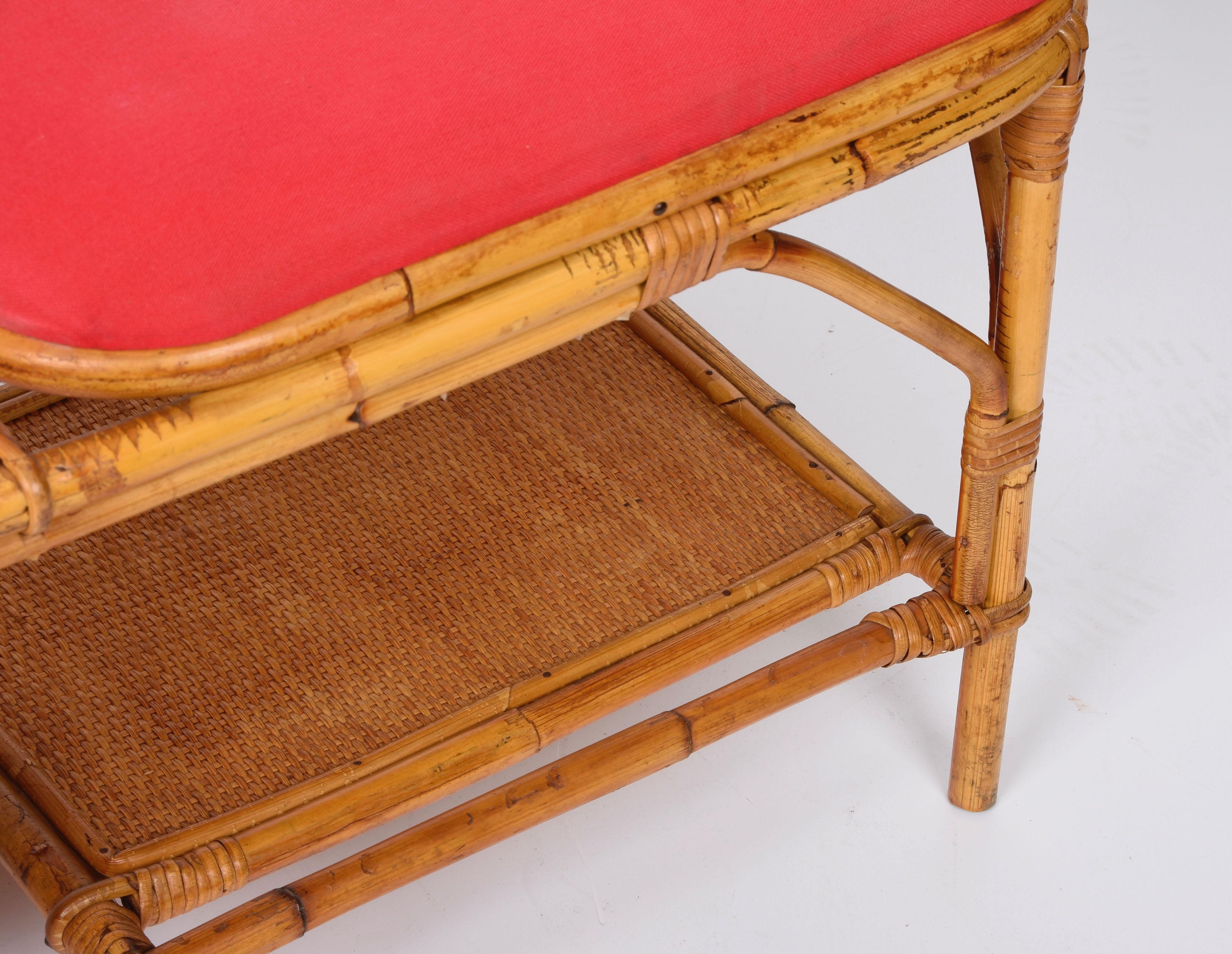 Midcentury Bamboo and Rattan Italian Bench with Box Case, 1950s For Sale 7