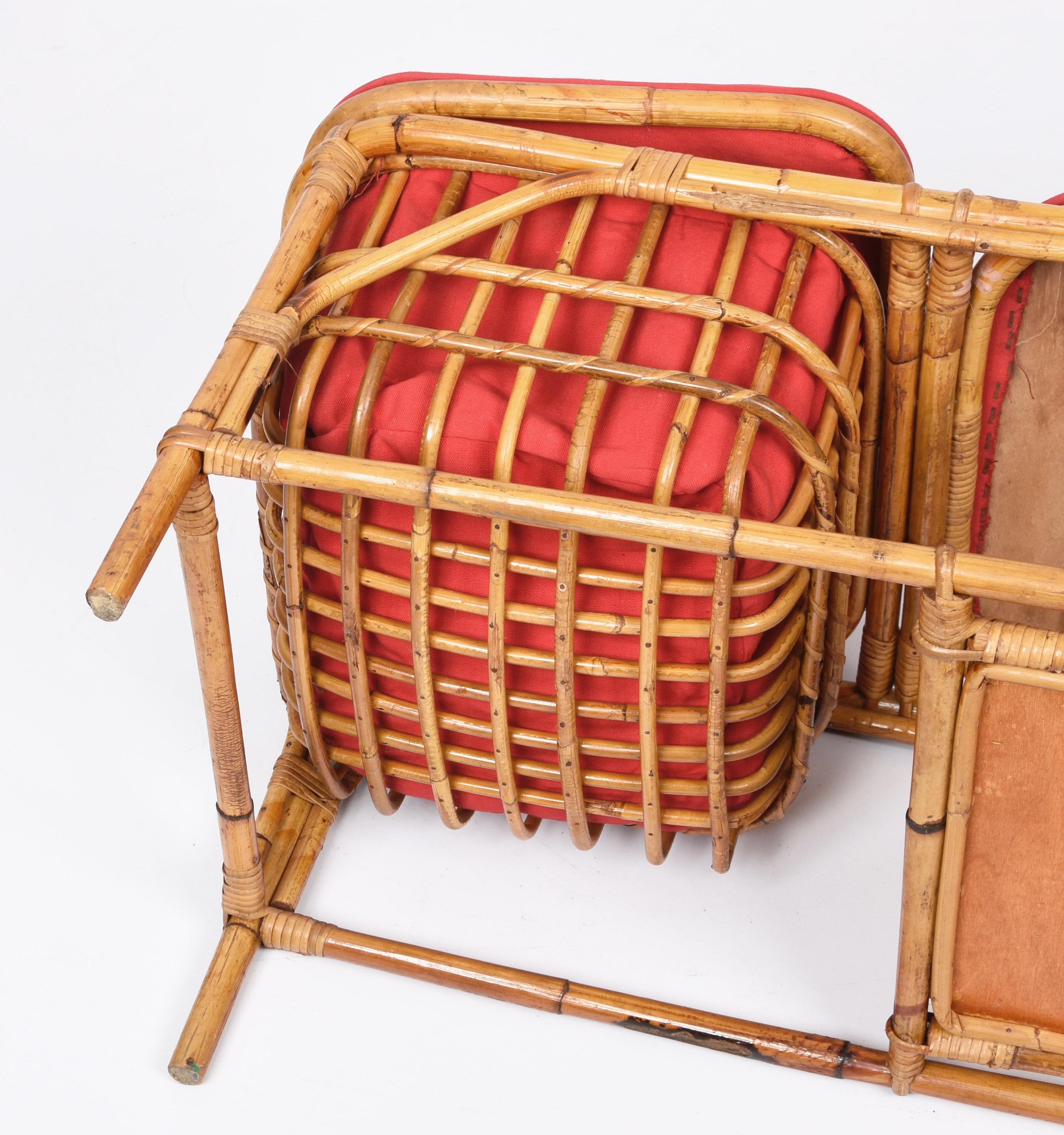 Midcentury Bamboo and Rattan Italian Bench with Box Case, 1950s For Sale 11