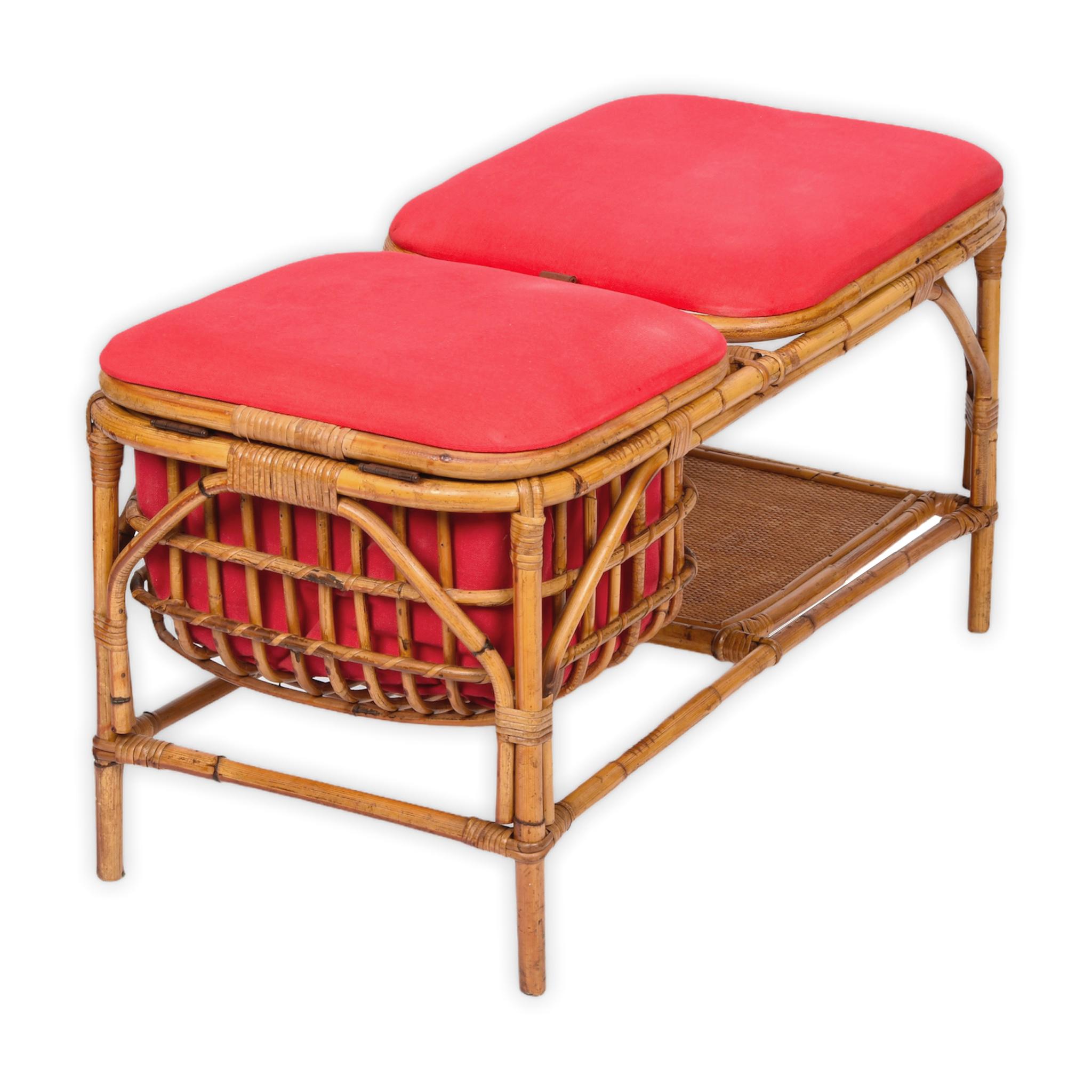 Midcentury Bamboo and Rattan Italian Bench with Box Case, 1950s In Good Condition For Sale In Roma, IT