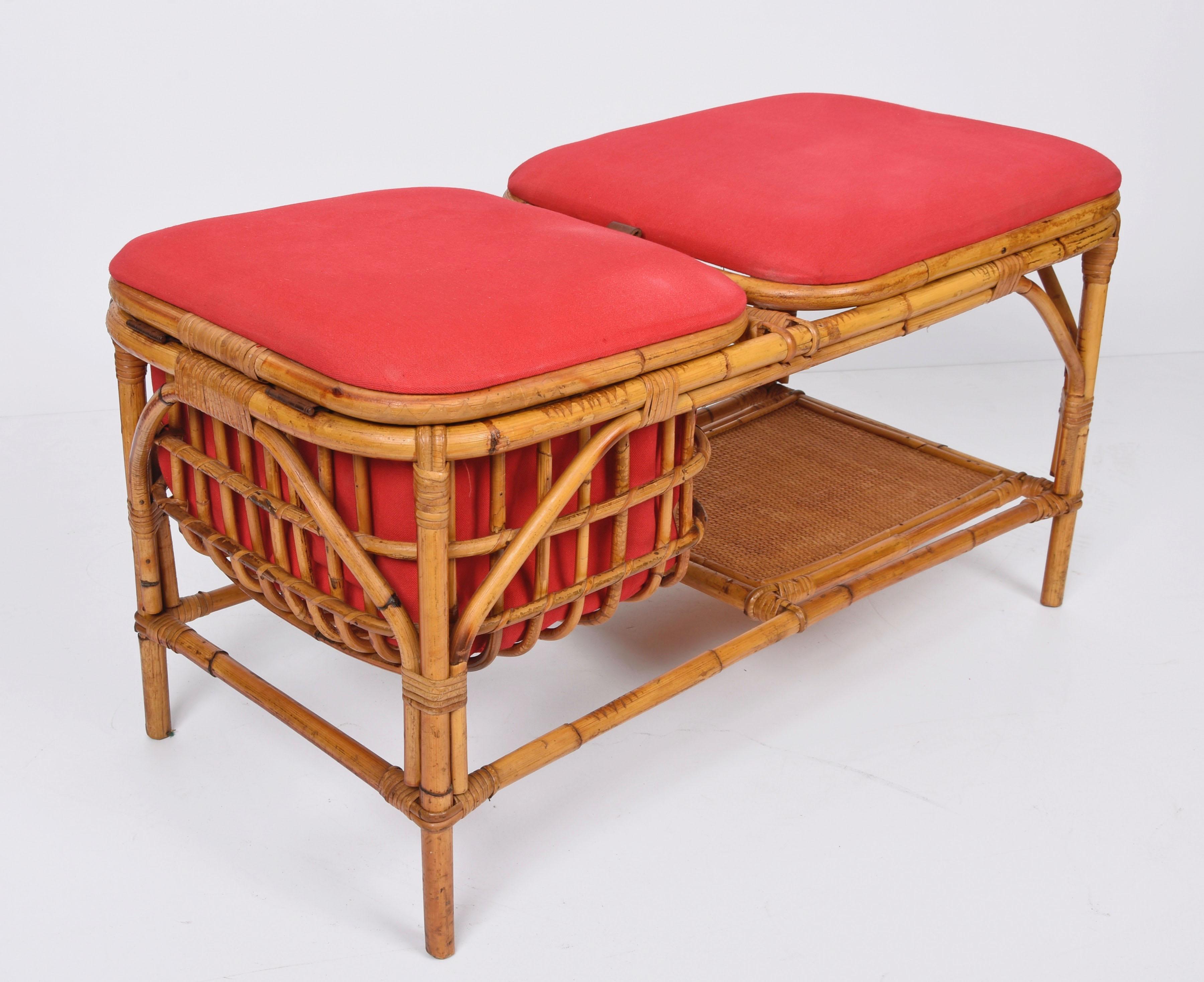 Midcentury Bamboo and Rattan Italian Bench with Box Case, 1950s For Sale 2