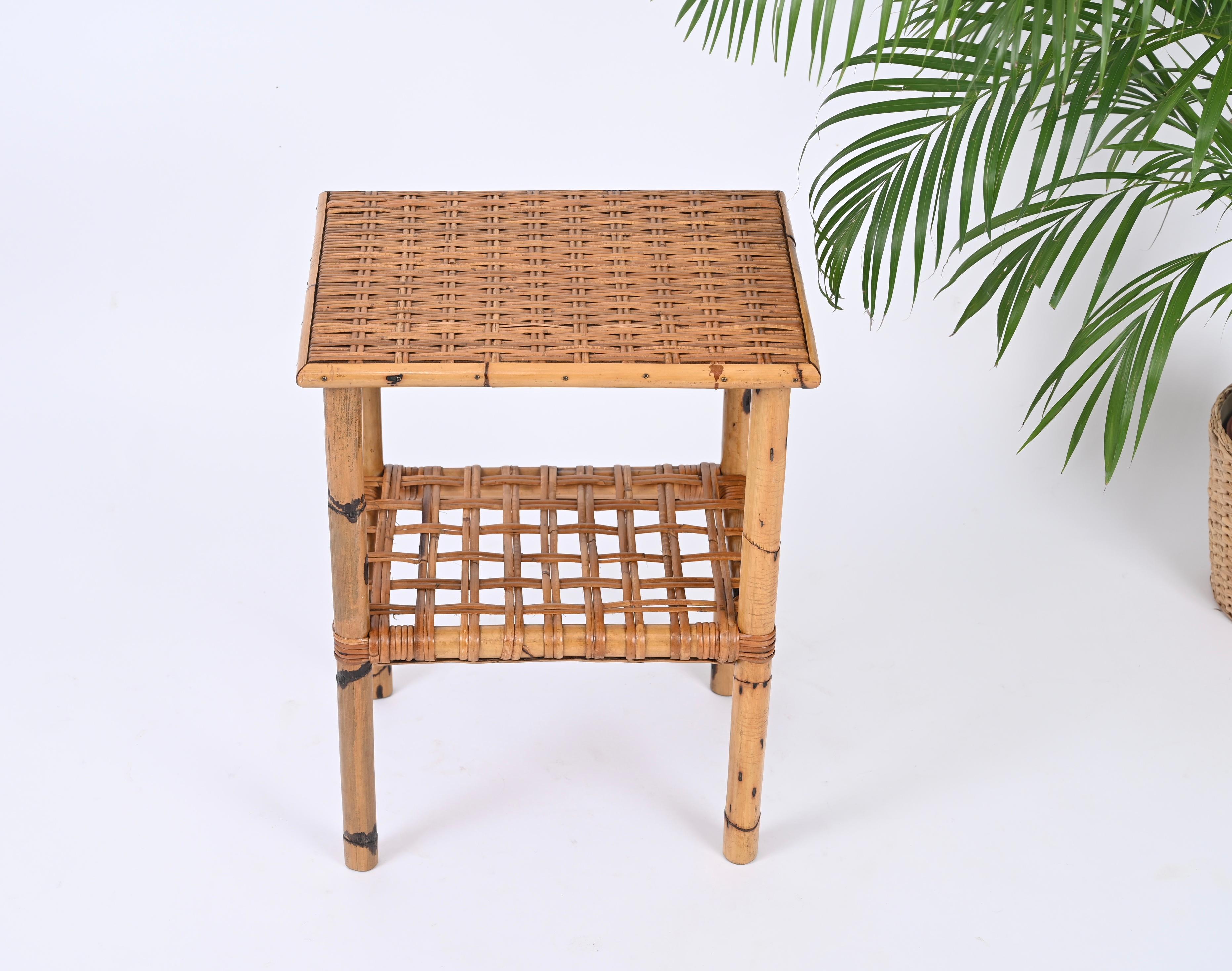 Midcentury Bamboo and Rattan Italian Coffee Table with Magazine Rack, 1960s For Sale 4