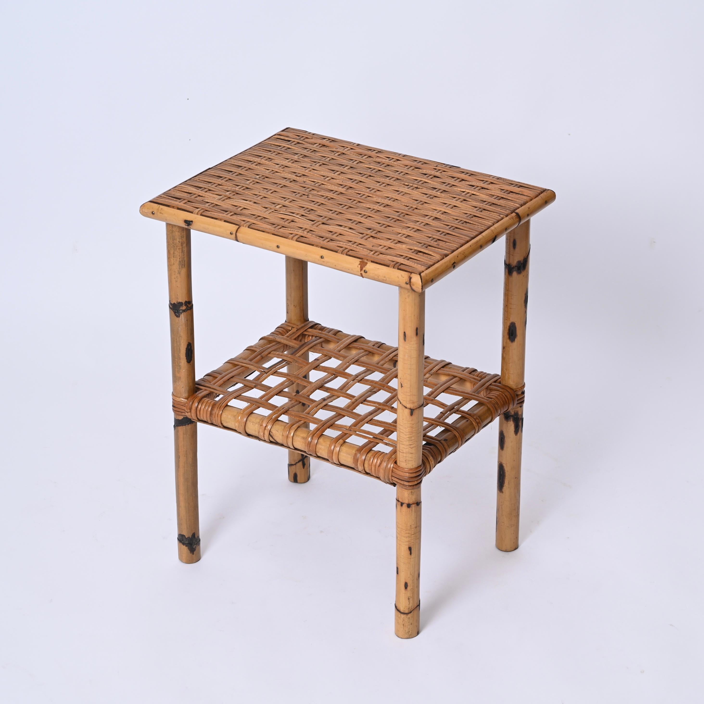 Midcentury Bamboo and Rattan Italian Coffee Table with Magazine Rack, 1960s For Sale 5