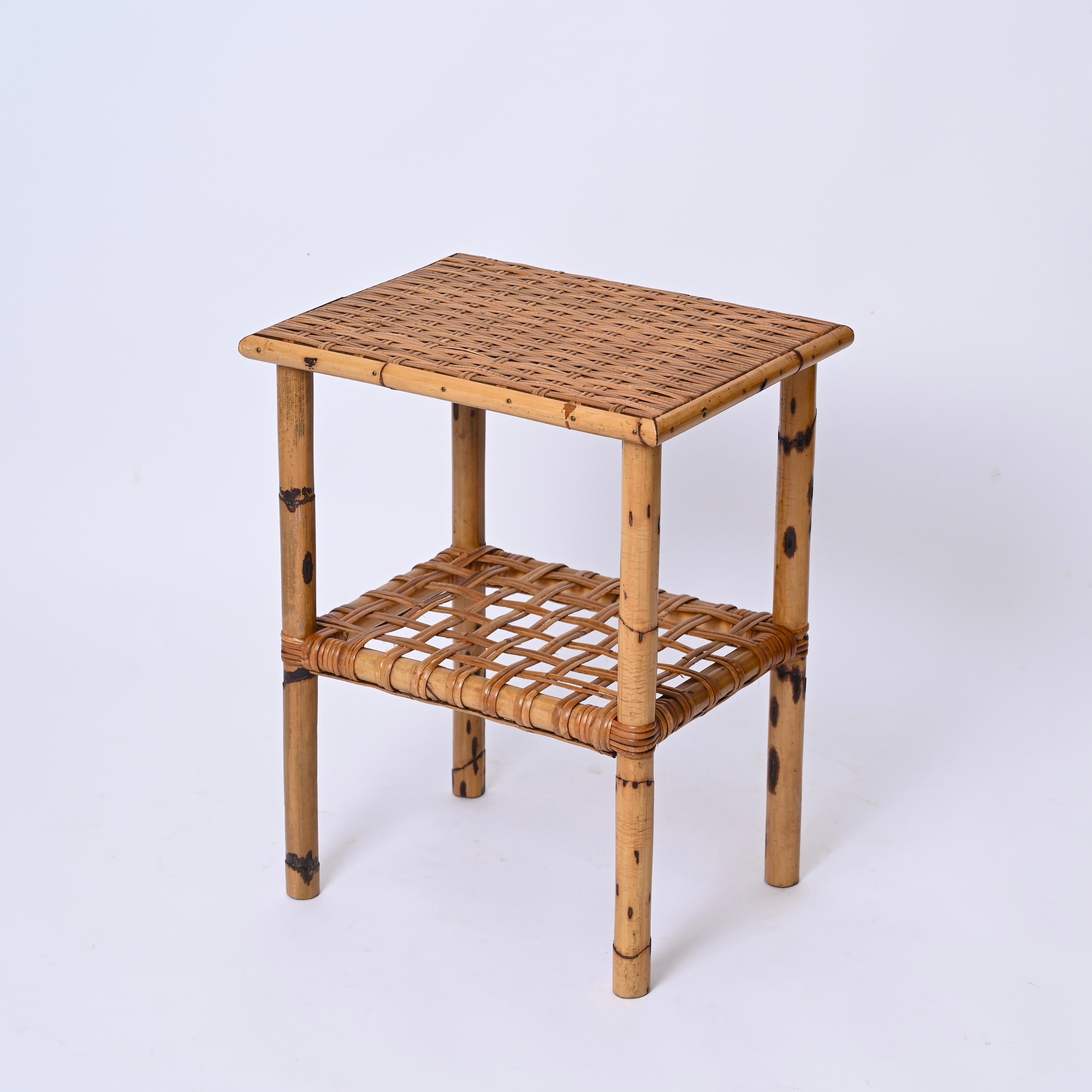 Midcentury Bamboo and Rattan Italian Coffee Table with Magazine Rack, 1960s For Sale 6