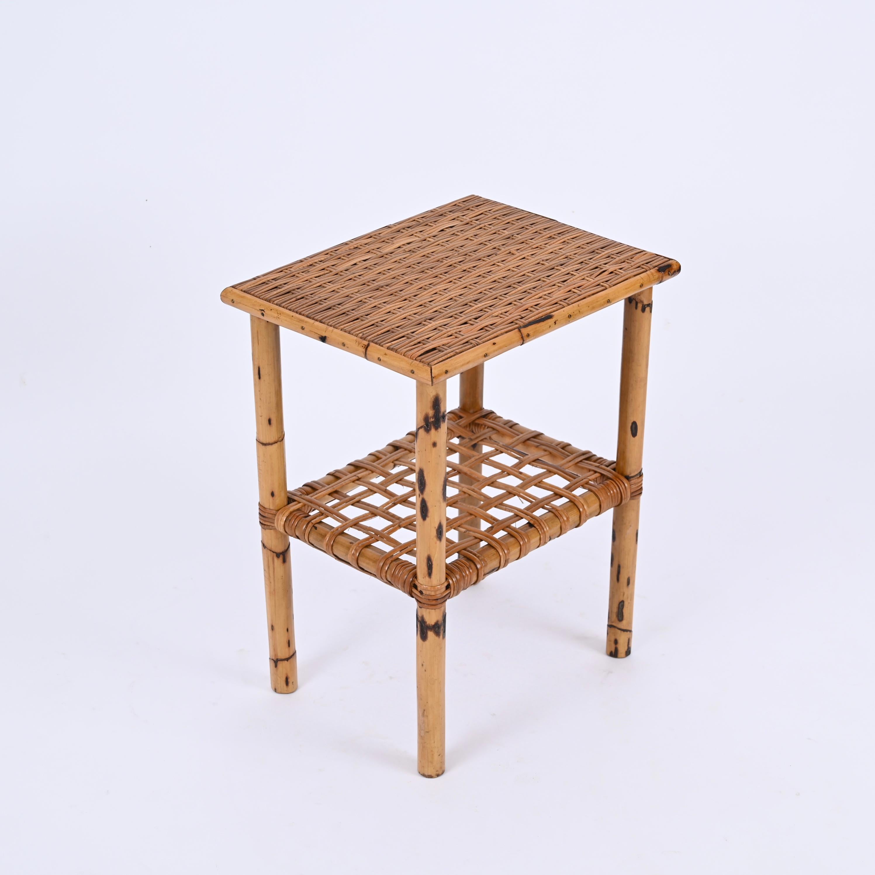 Midcentury Bamboo and Rattan Italian Coffee Table with Magazine Rack, 1960s For Sale 7