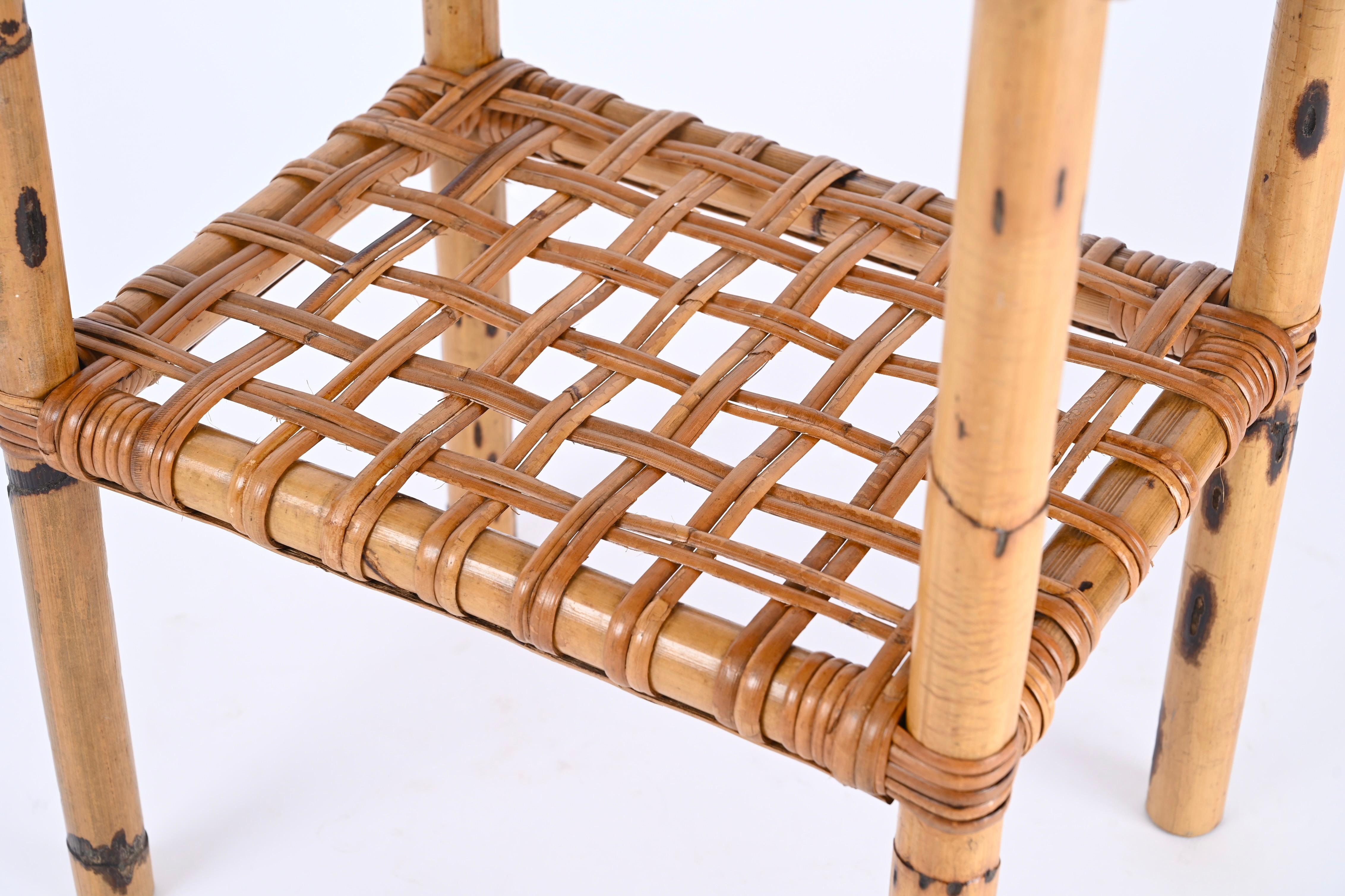Mid-20th Century Midcentury Bamboo and Rattan Italian Coffee Table with Magazine Rack, 1960s For Sale