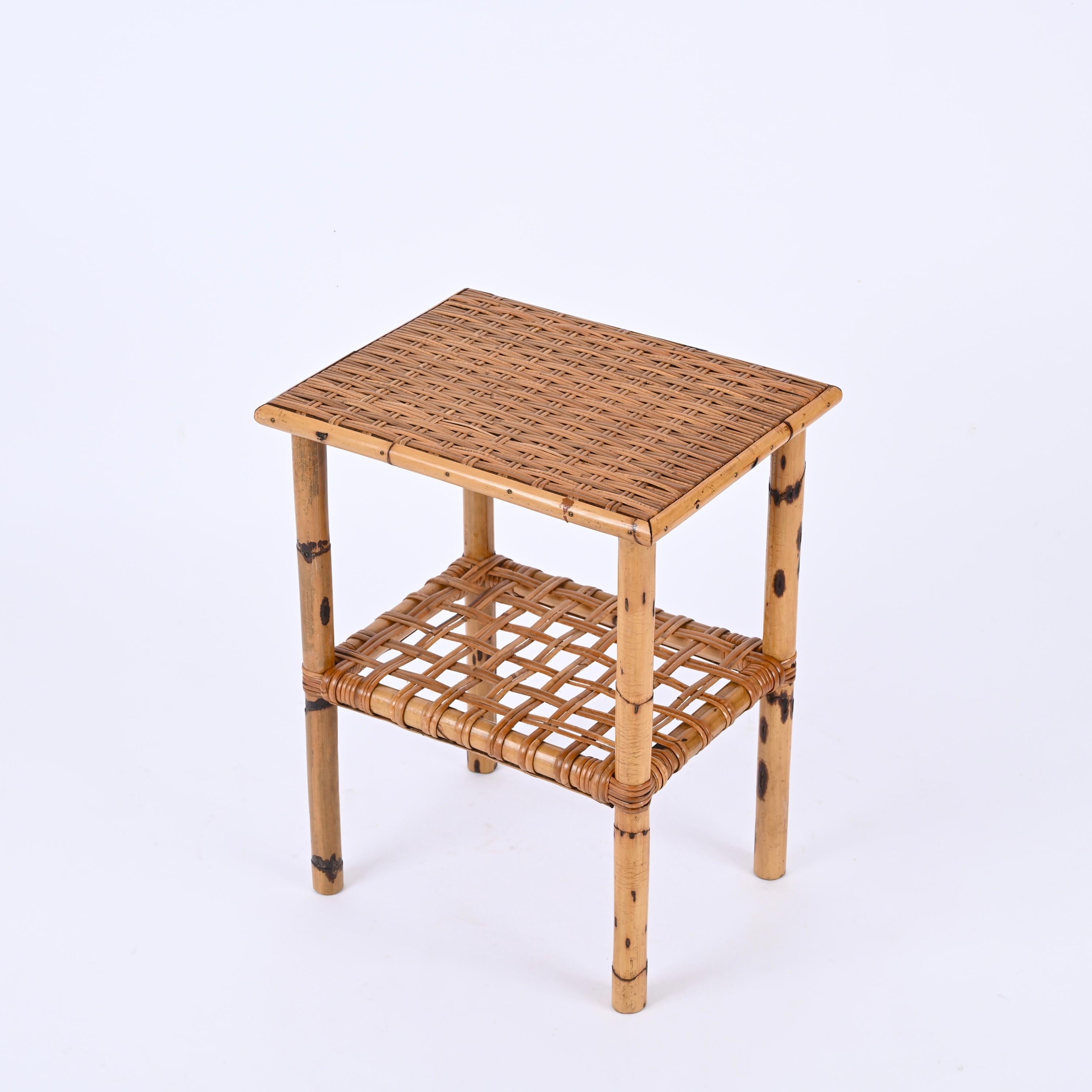 Midcentury Bamboo and Rattan Italian Coffee Table with Magazine Rack, 1960s For Sale 3