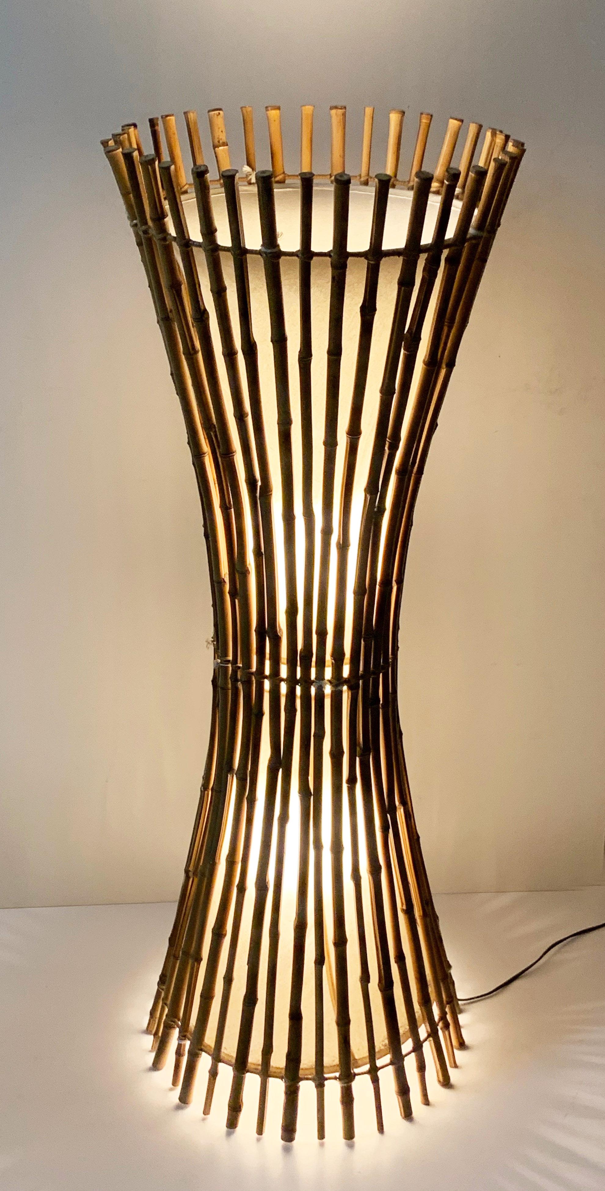 Midcentury Bamboo and Rattan Italian Floor Lamp after Franco Albini, 1960s For Sale 6