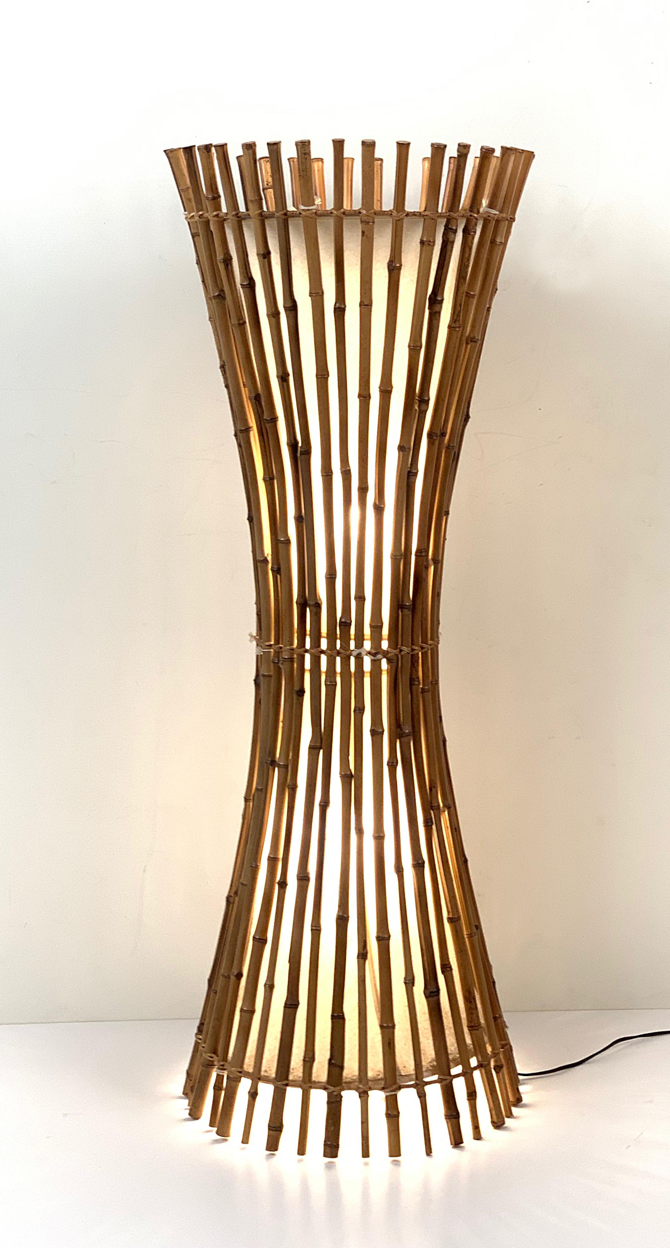Midcentury Bamboo and Rattan Italian Floor Lamp after Franco Albini, 1960s For Sale 7