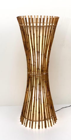 Midcentury Bamboo and Rattan Italian Floor Lamp after Franco Albini, 1960s