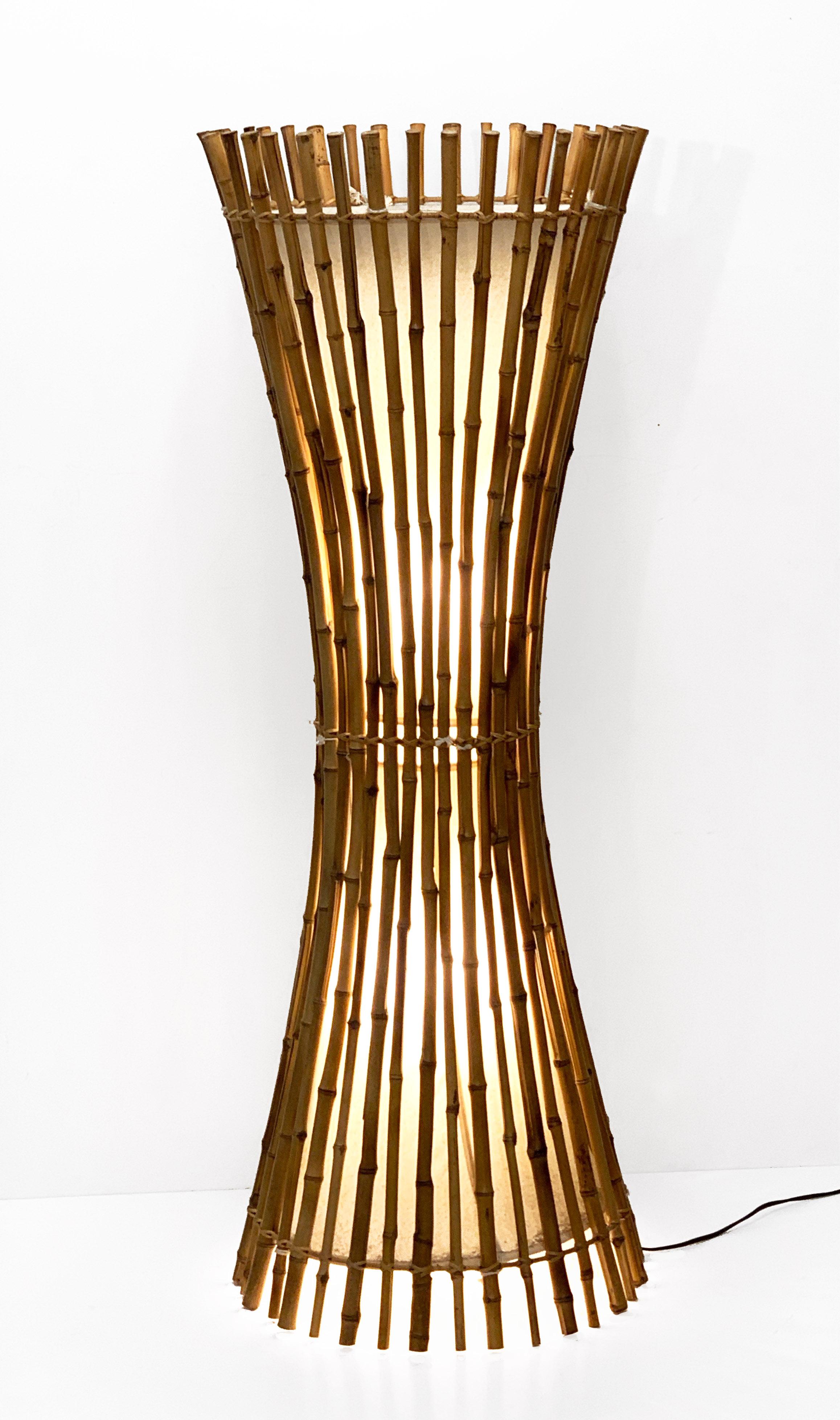 Midcentury Bamboo and Rattan Italian Floor Lamp after Franco Albini, 1960s In Good Condition For Sale In Roma, IT