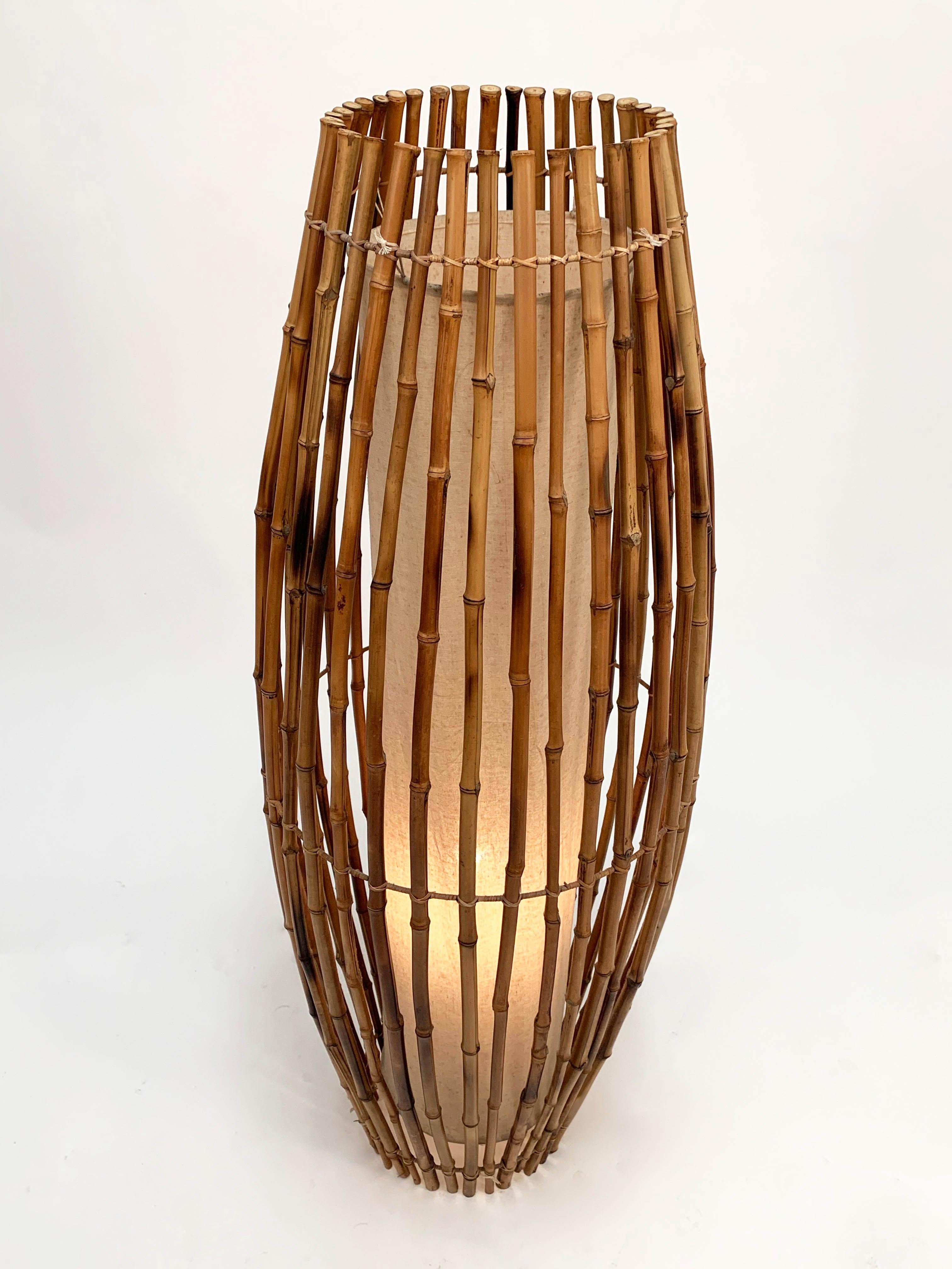 Mid-Century Modern Midcentury Bamboo and Rattan Italian Floor Lamp after Franco Albini, 1960s