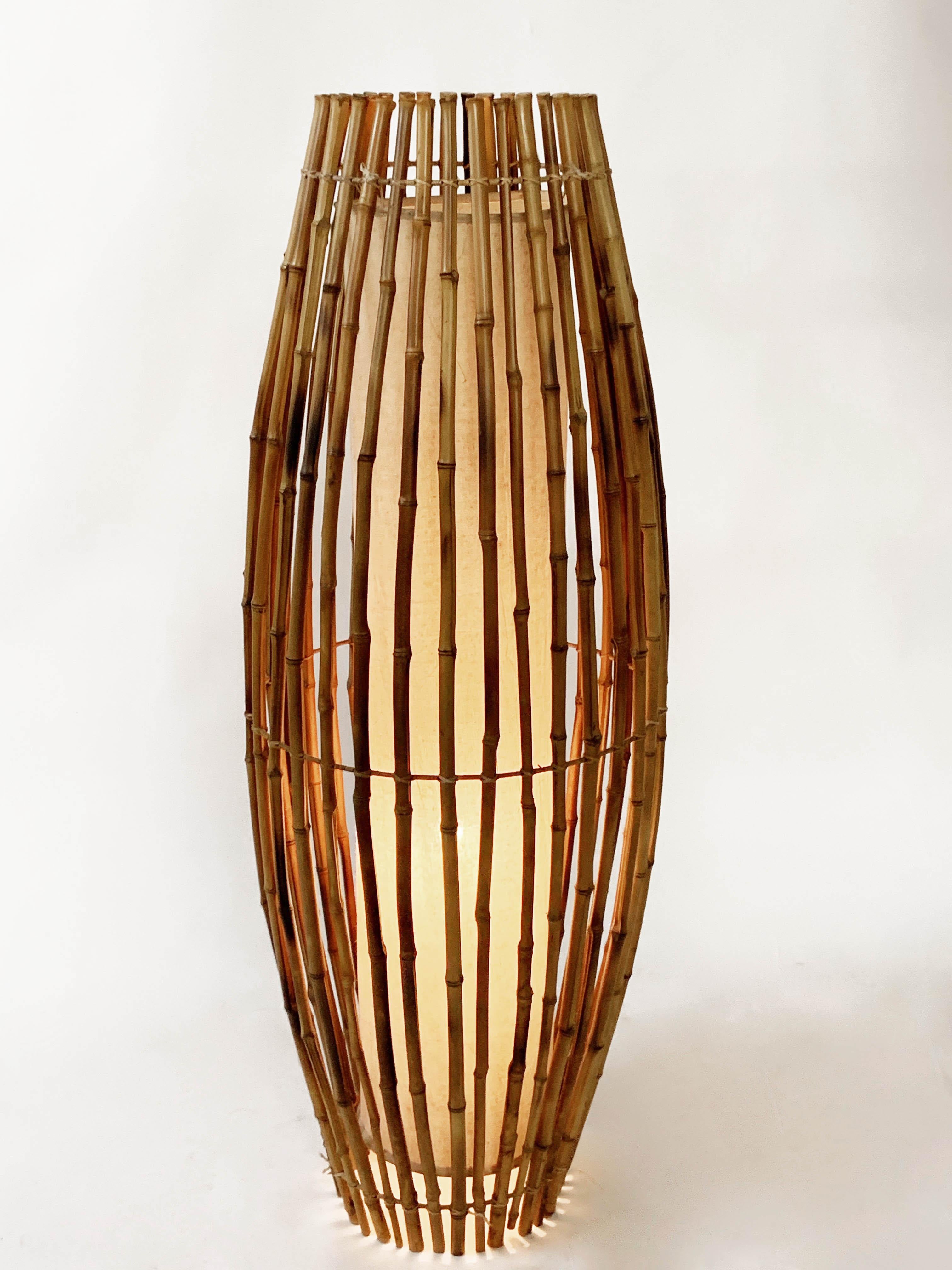 20th Century Midcentury Bamboo and Rattan Italian Floor Lamp after Franco Albini, 1960s
