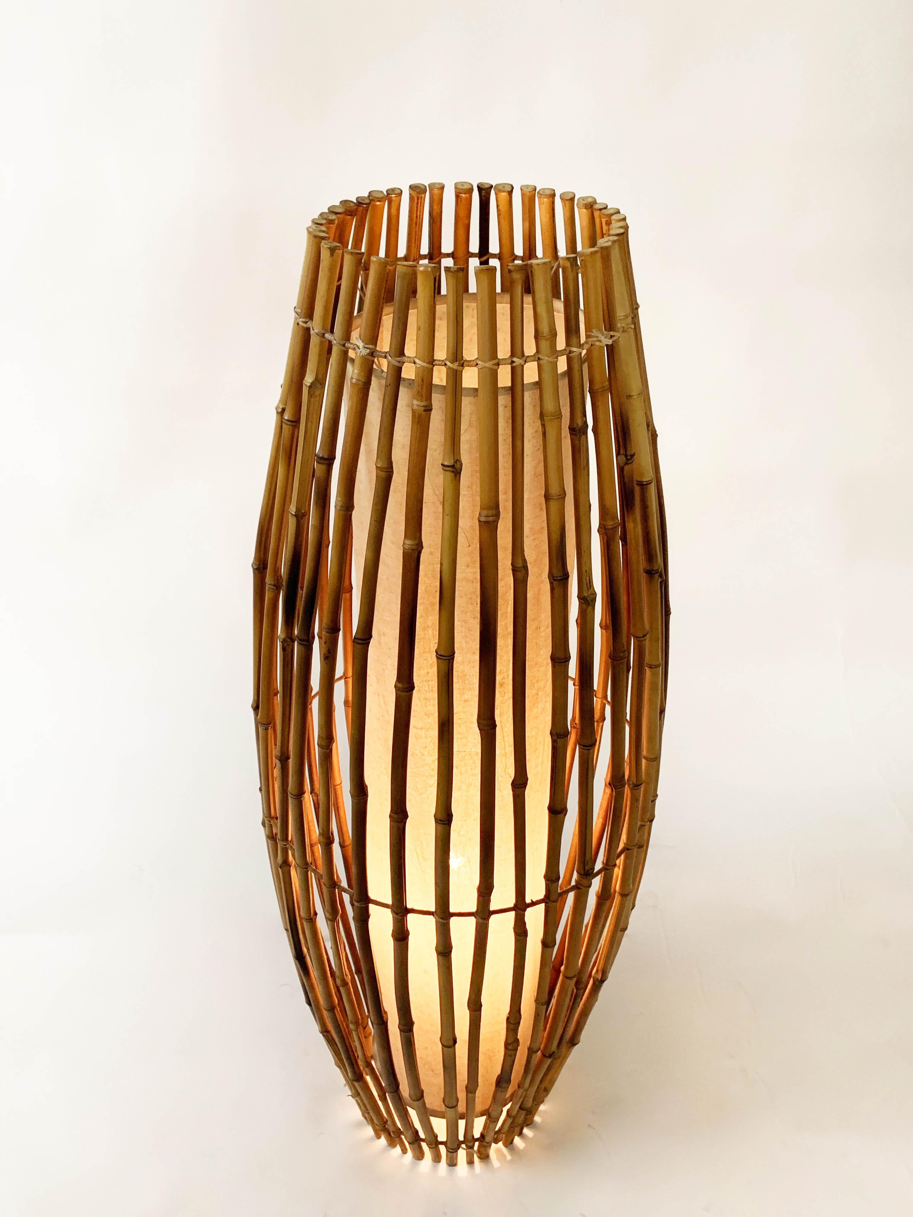 Midcentury Bamboo and Rattan Italian Floor Lamp after Franco Albini, 1960s 1
