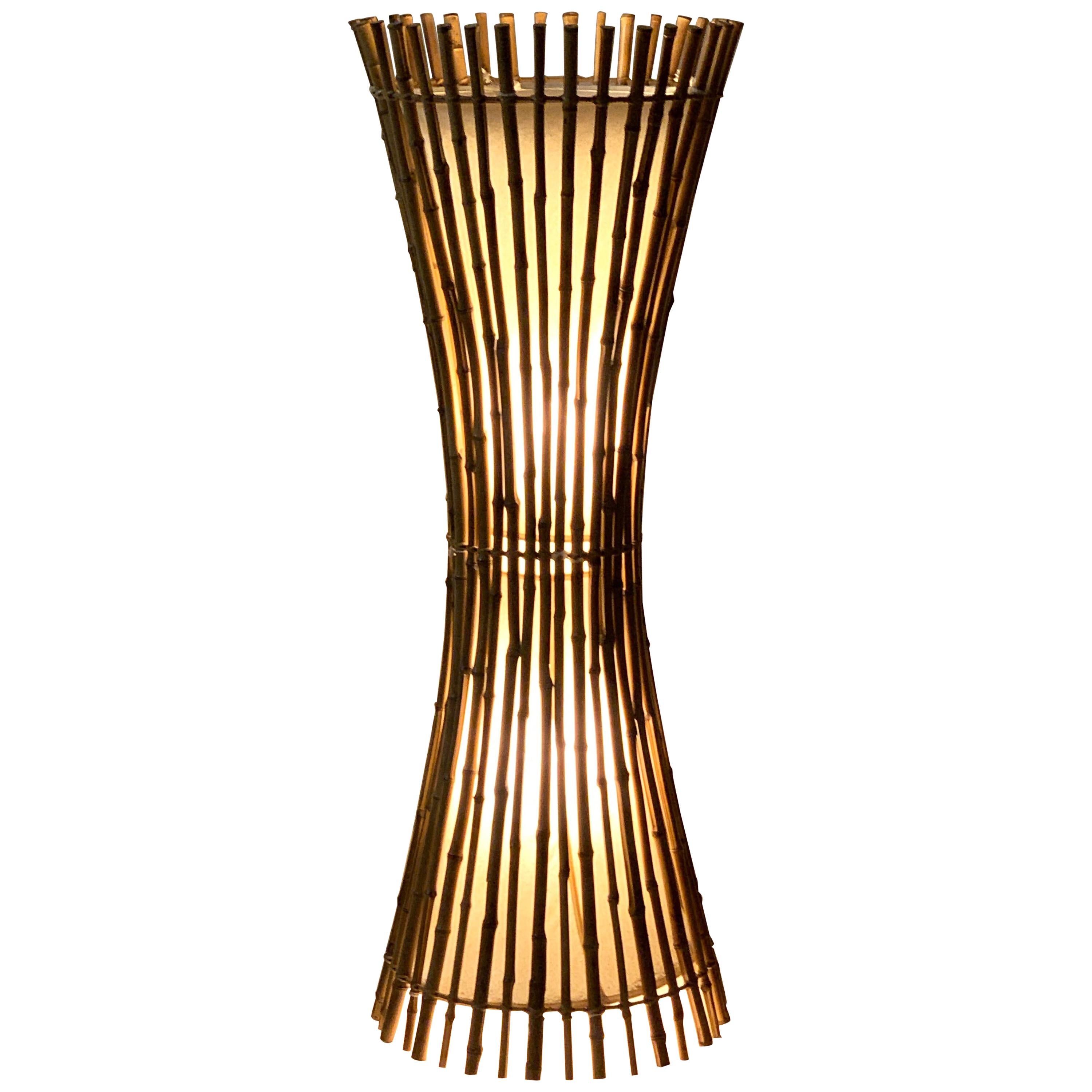Midcentury Bamboo and Rattan Italian Floor Lamp after Franco Albini, 1960s For Sale