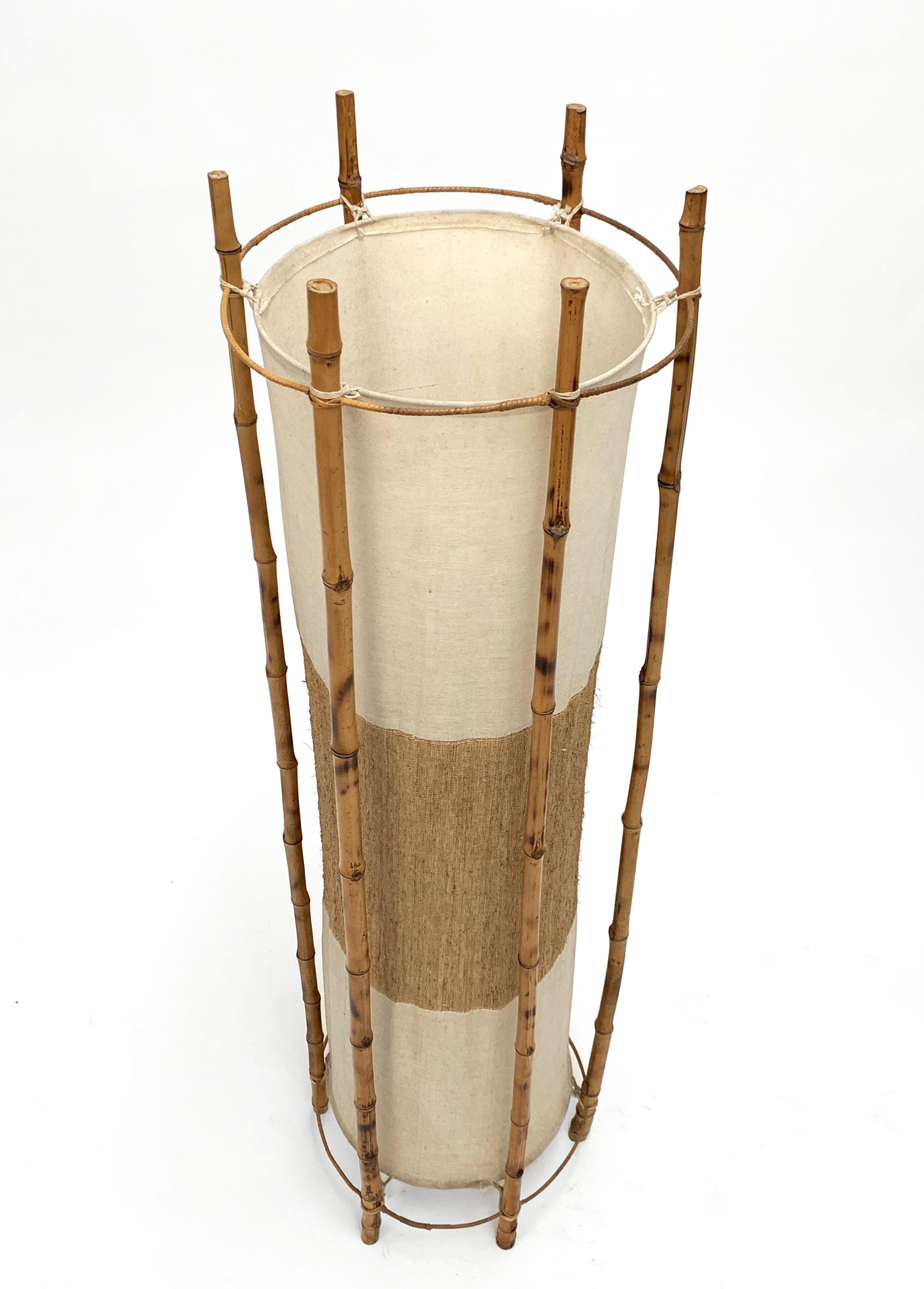 Midcentury Bamboo and Rattan Italian Floor Lamp after Louis Sognot, 1960s 2