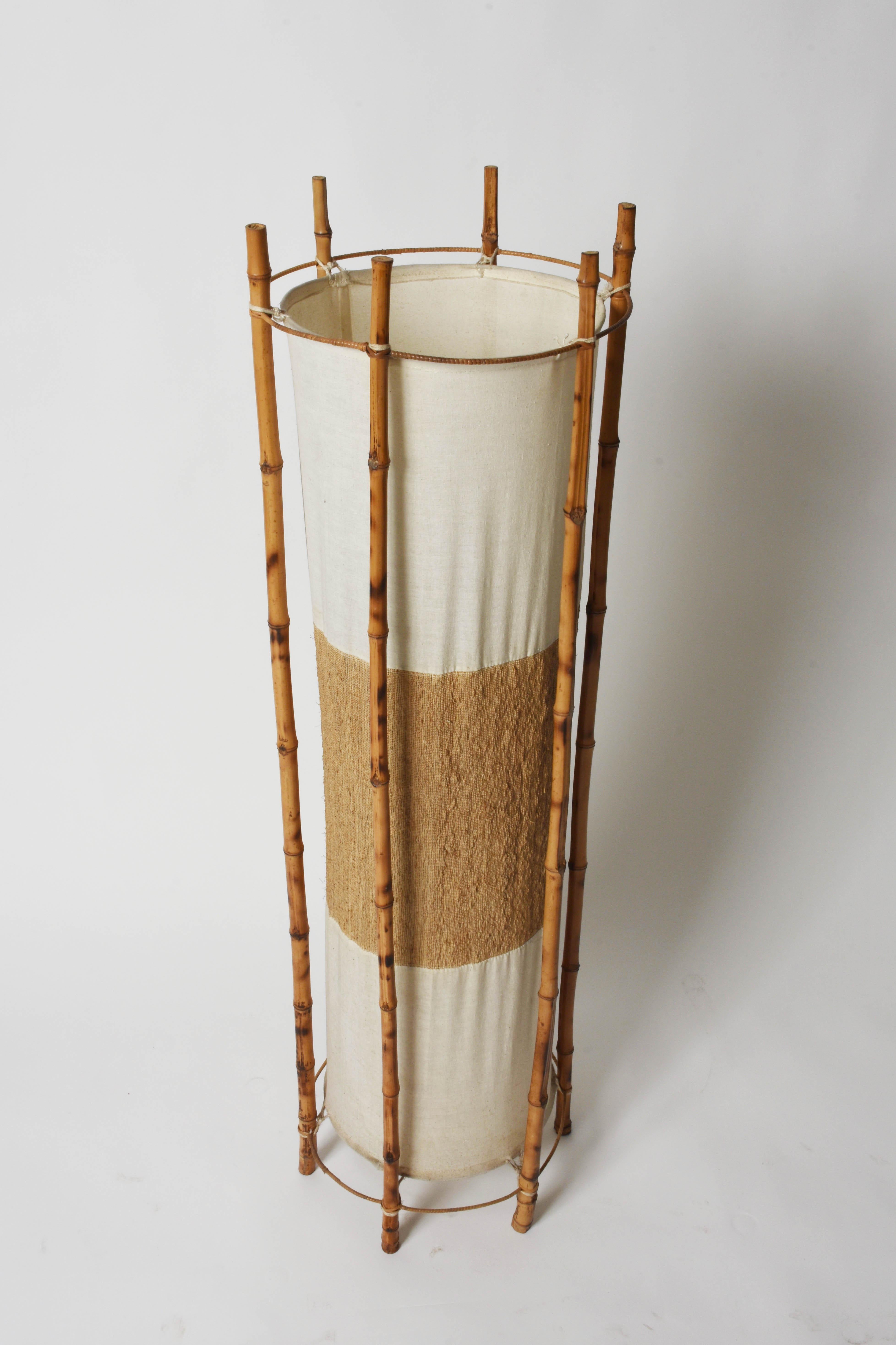 Mid-Century Modern Midcentury Bamboo and Rattan Italian Floor Lamp after Louis Sognot, 1960s