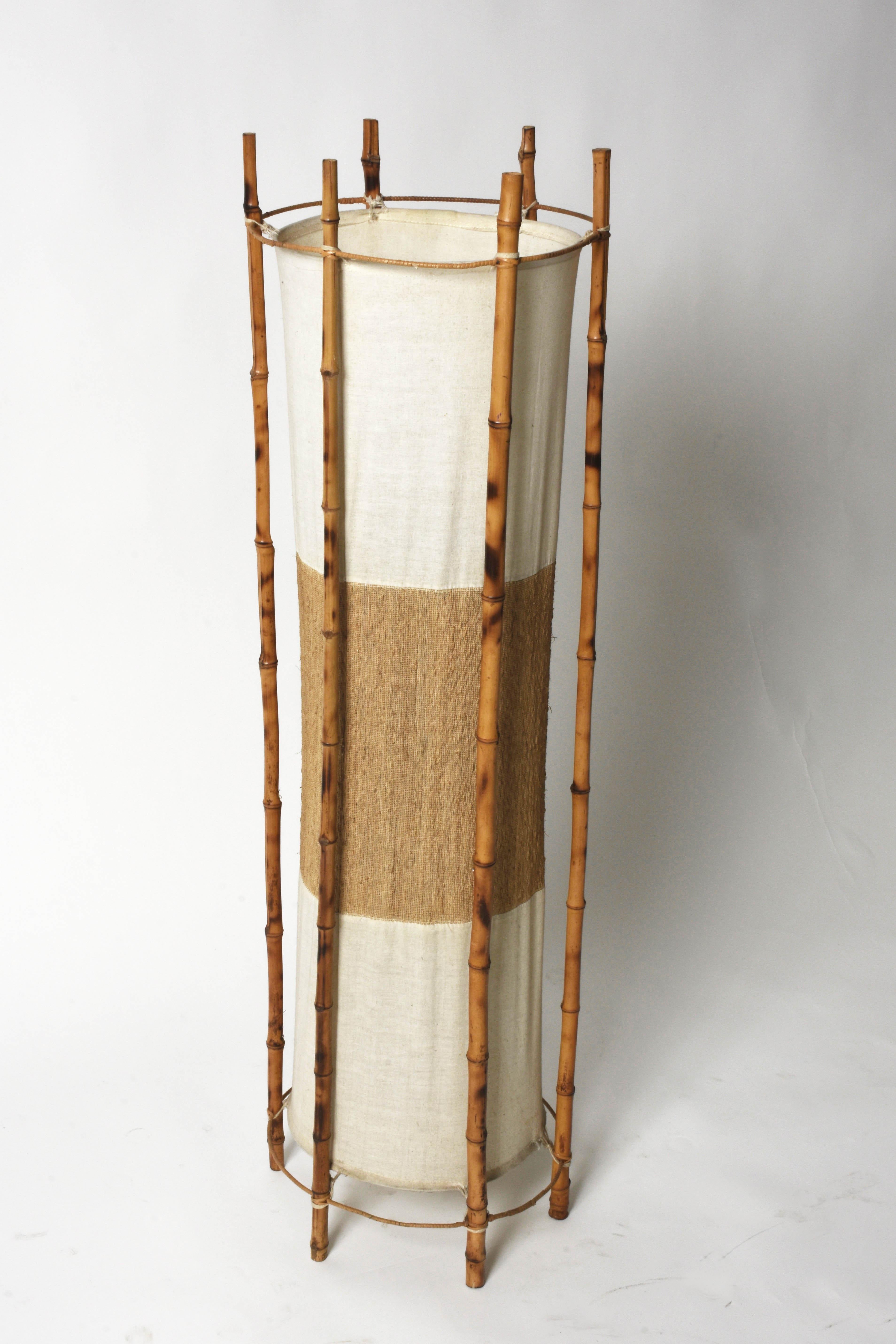 French Midcentury Bamboo and Rattan Italian Floor Lamp after Louis Sognot, 1960s