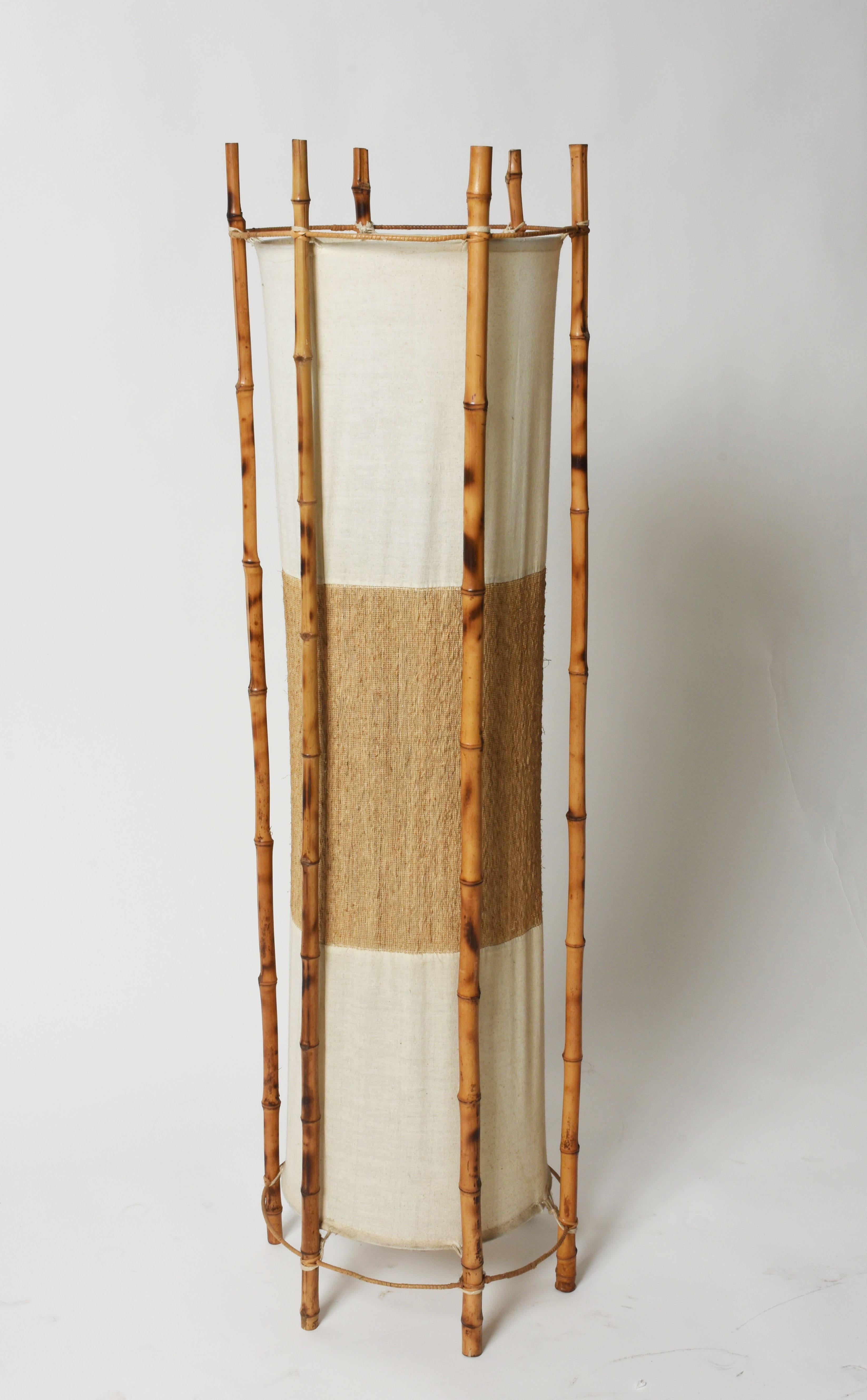 20th Century Midcentury Bamboo and Rattan Italian Floor Lamp after Louis Sognot, 1960s