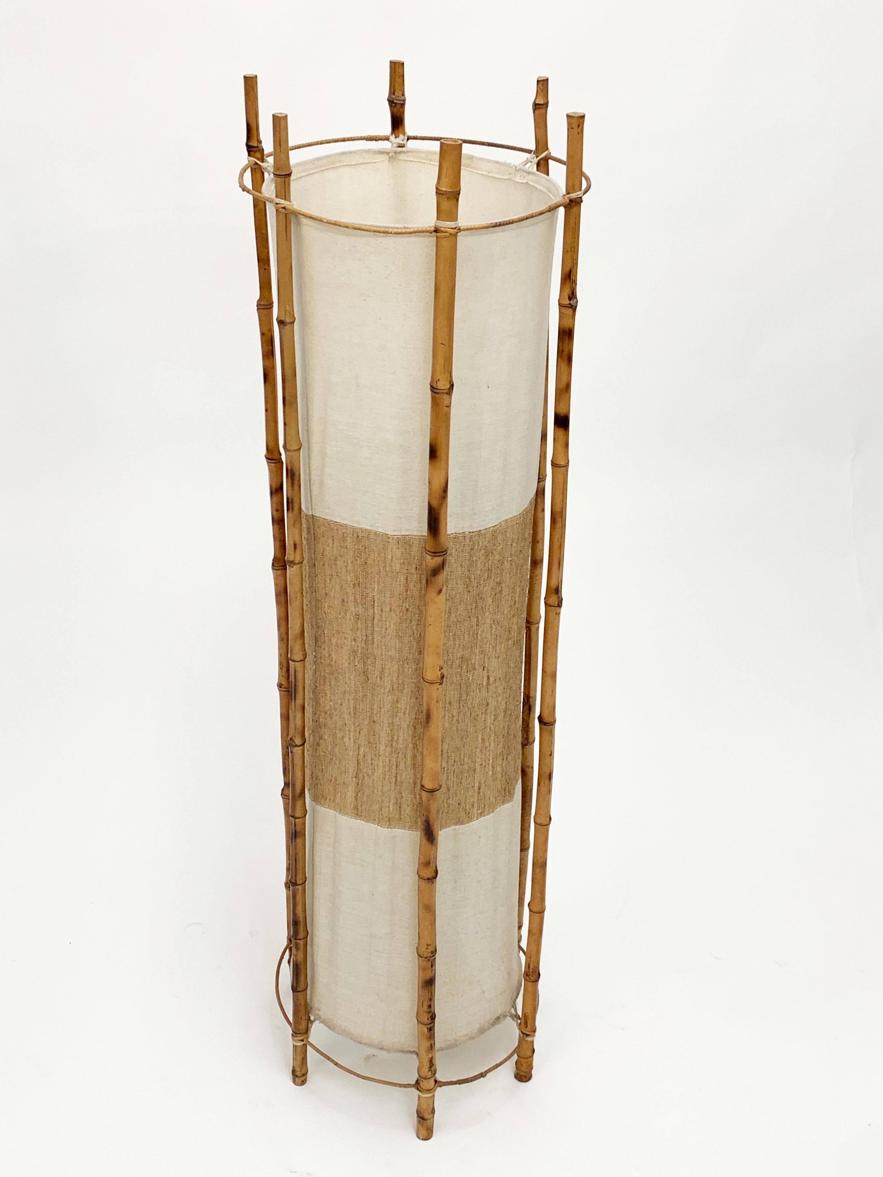 Midcentury Bamboo and Rattan Italian Floor Lamp after Louis Sognot, 1960s 1