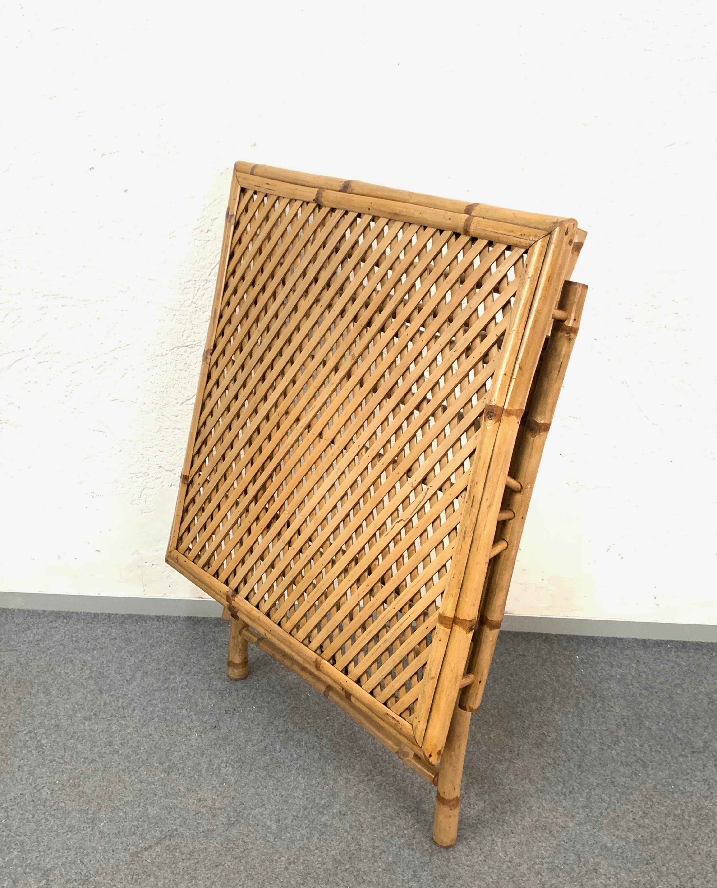 Midcentury Bamboo and Rattan Italian Foldable Table and Four Chairs, 1960s For Sale 6