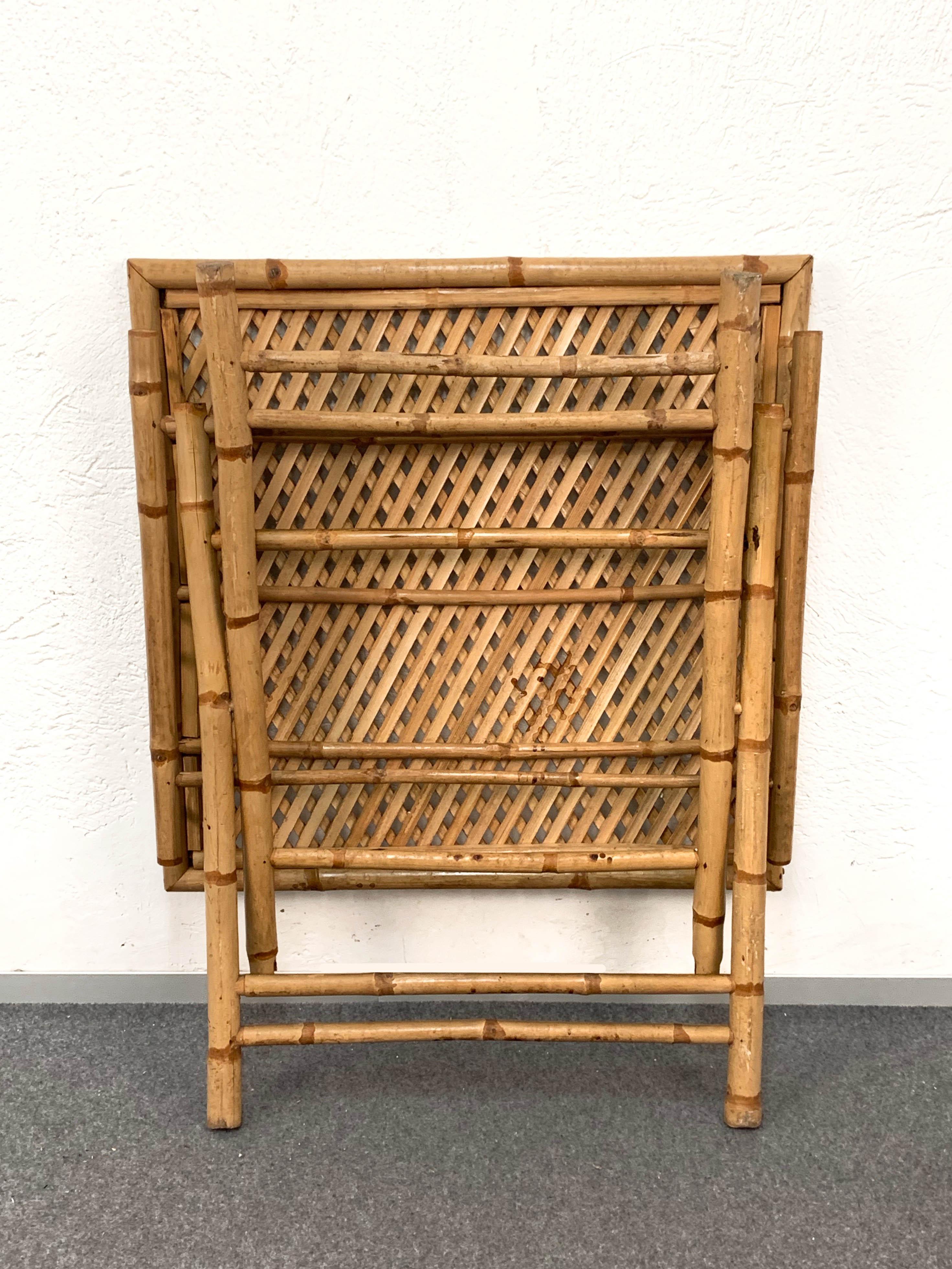 Midcentury Bamboo and Rattan Italian Foldable Table and Four Chairs, 1960s For Sale 7