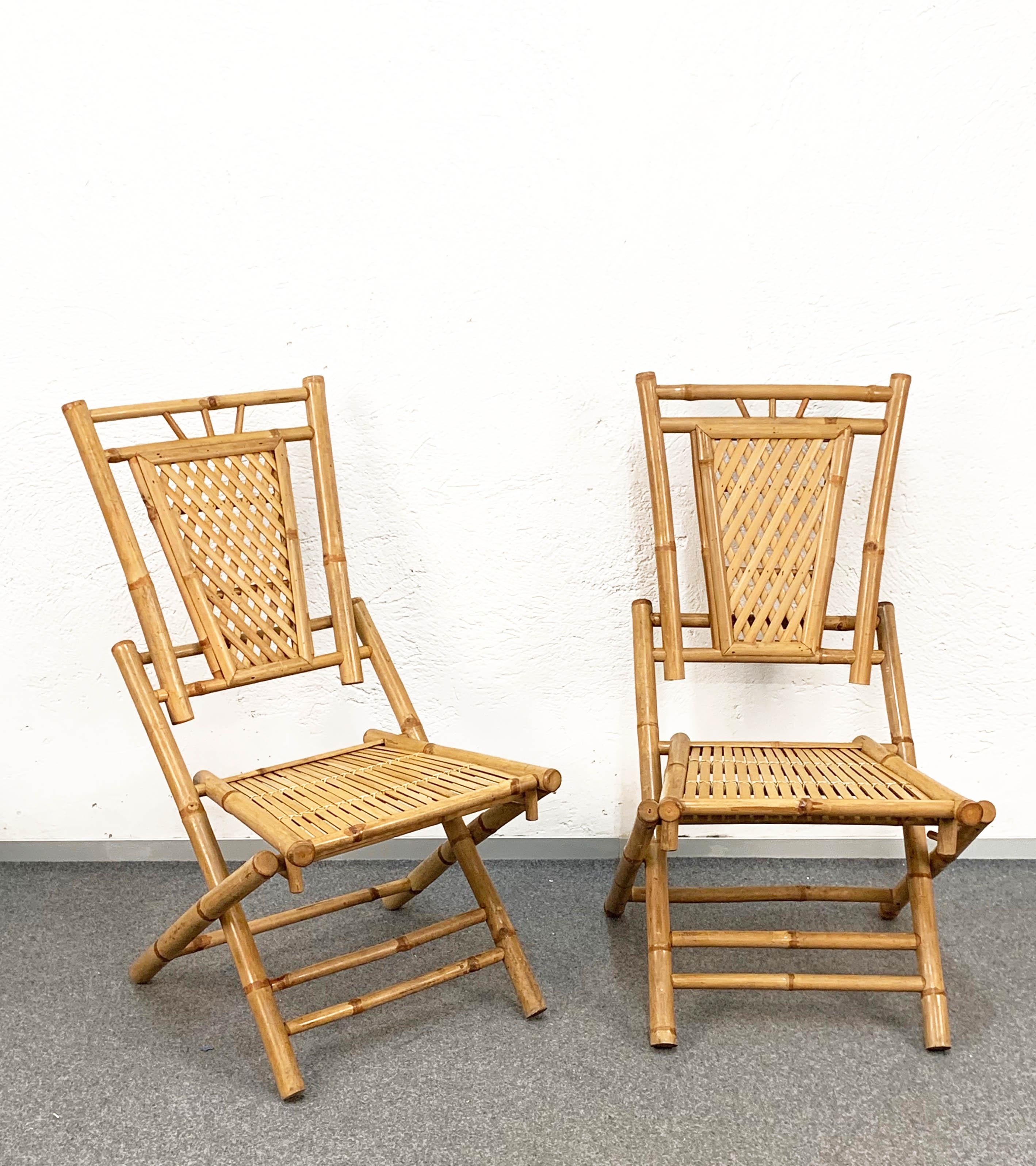 Midcentury Bamboo and Rattan Italian Foldable Table and Four Chairs, 1960s For Sale 8