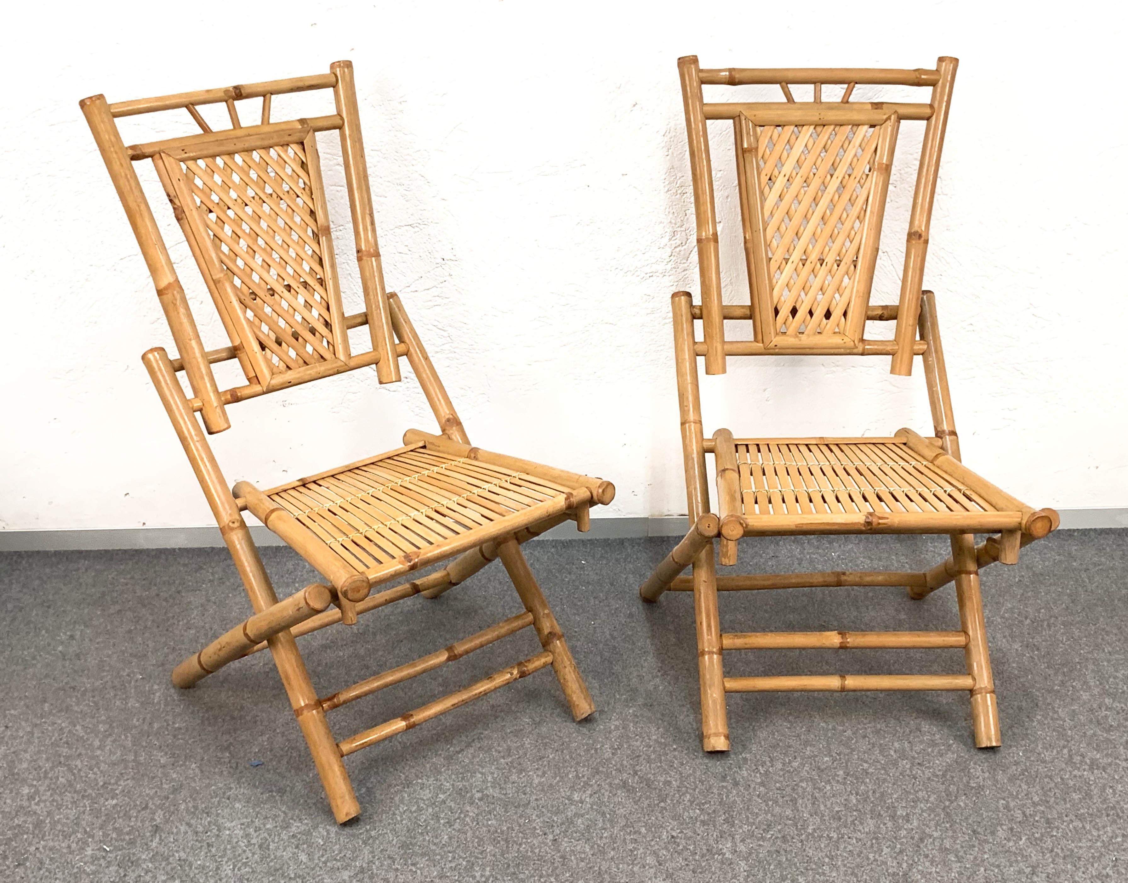 Midcentury Bamboo and Rattan Italian Foldable Table and Four Chairs, 1960s For Sale 9