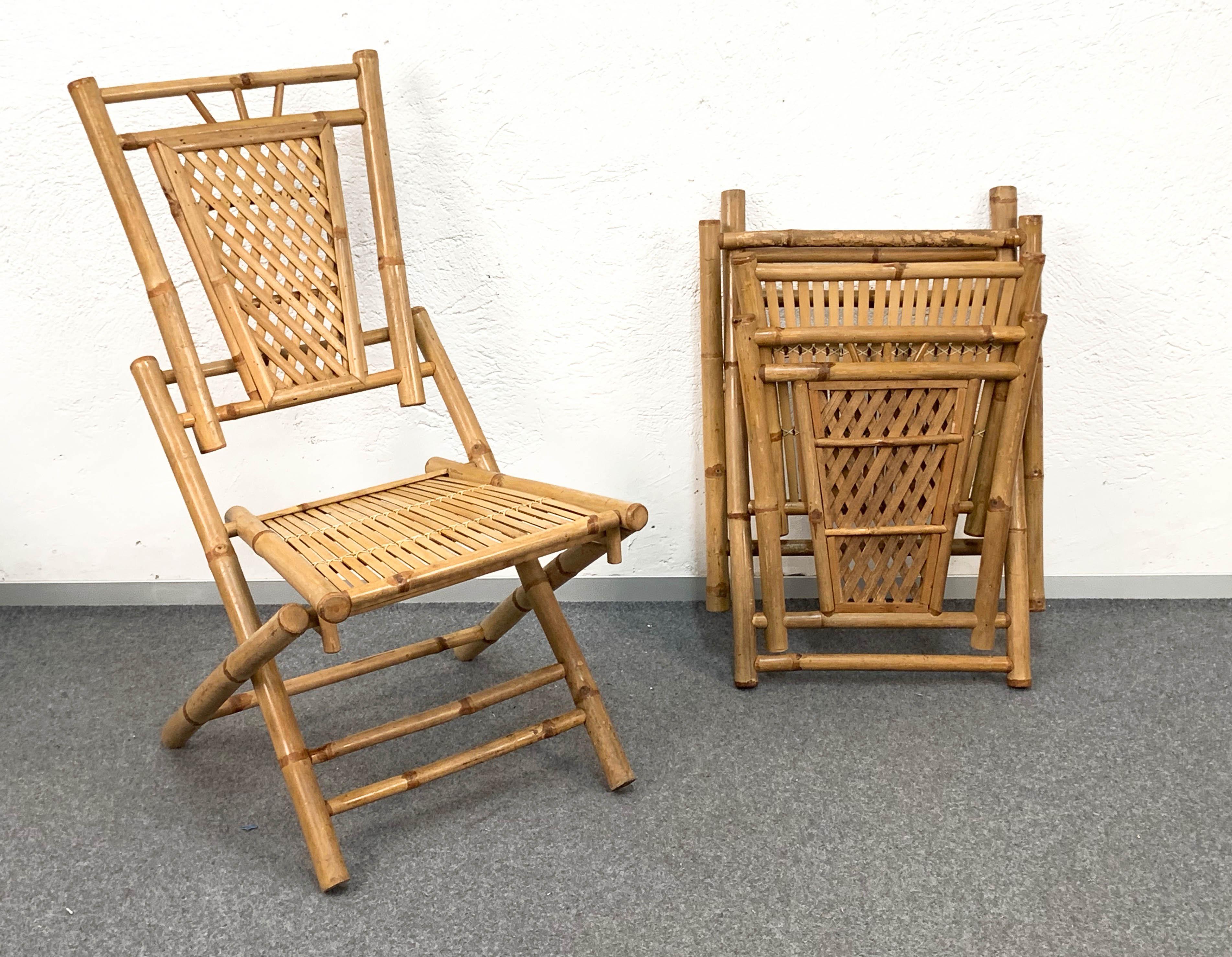 Midcentury Bamboo and Rattan Italian Foldable Table and Four Chairs, 1960s For Sale 10