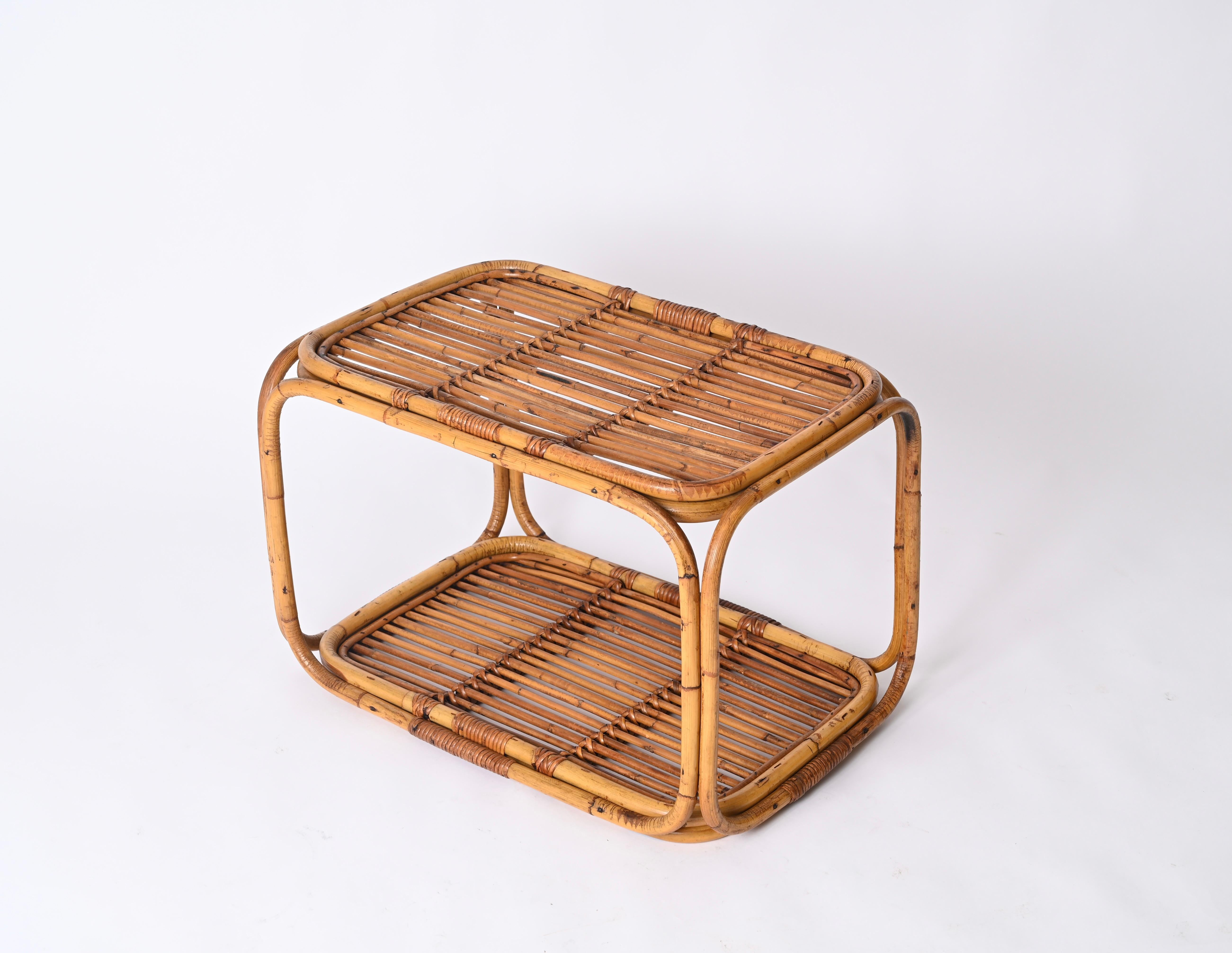 Table basse rectangulaire italienne en bambou et rotin du milieu du siècle, années 1960 en vente 5