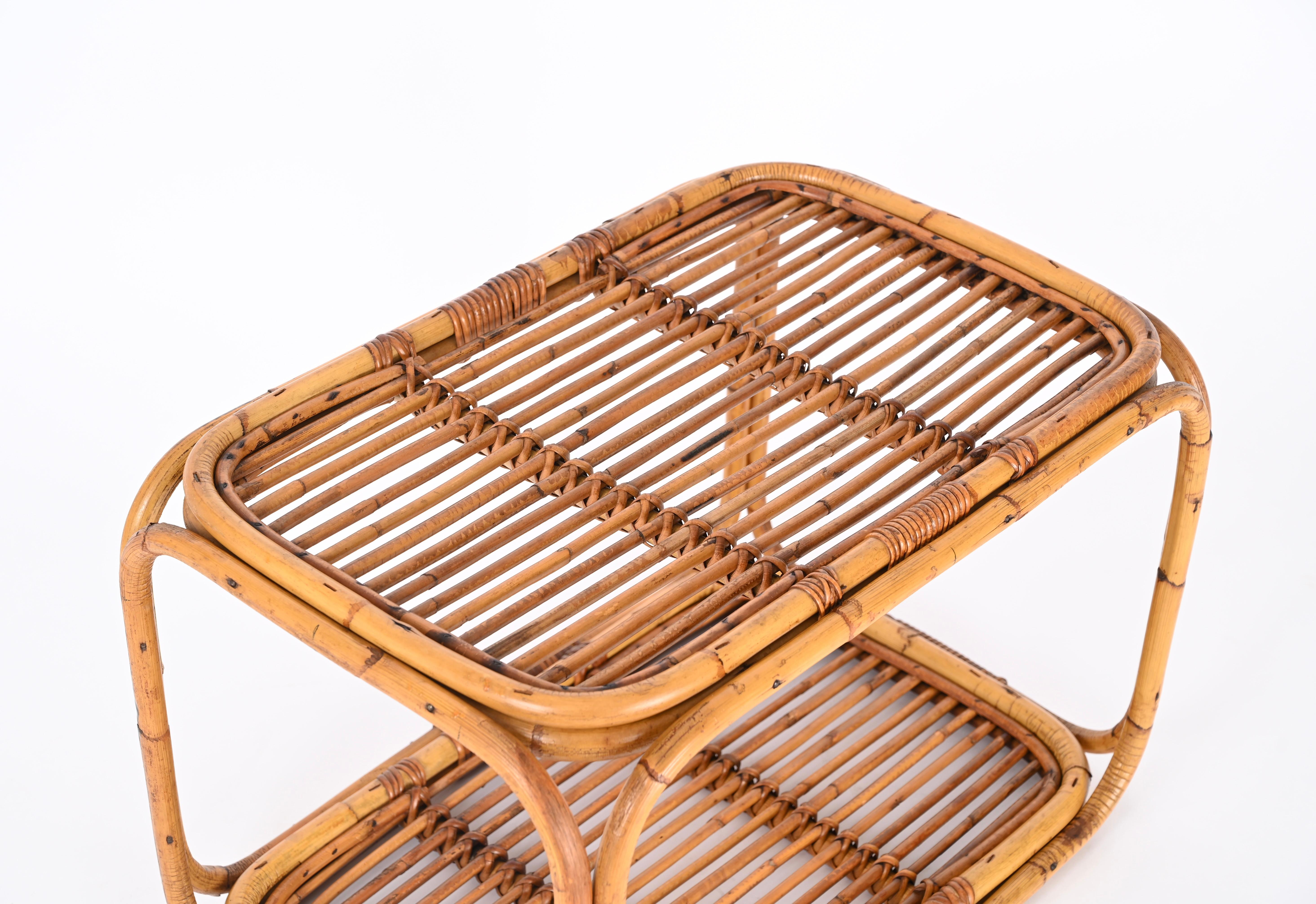Mid-Century Modern Table basse rectangulaire italienne en bambou et rotin du milieu du siècle, années 1960 en vente