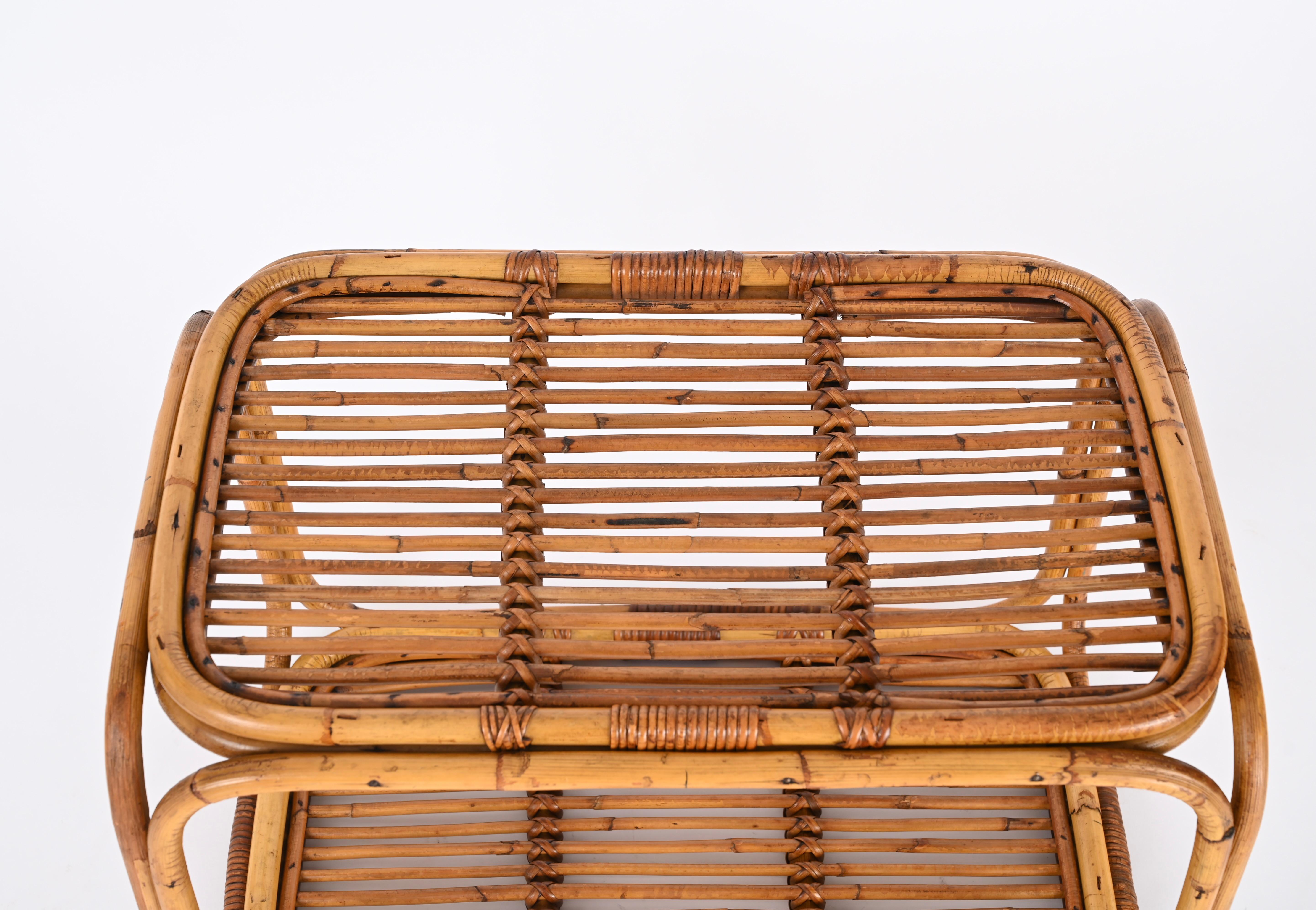 Table basse rectangulaire italienne en bambou et rotin du milieu du siècle, années 1960 en vente 1