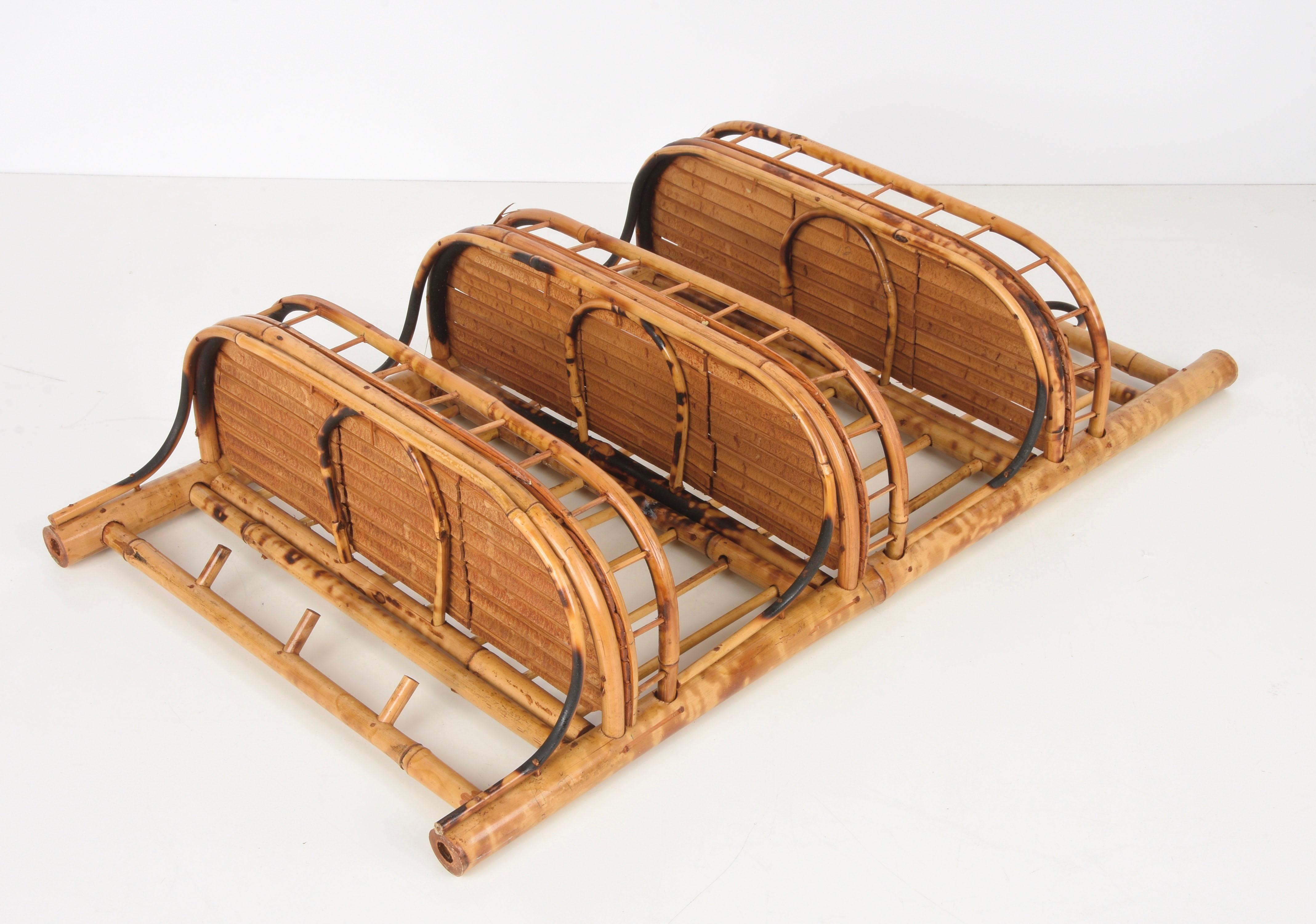 Midcentury Bamboo and Rattan Italian Wall Shelf with Three Top Hooks, 1960s 9