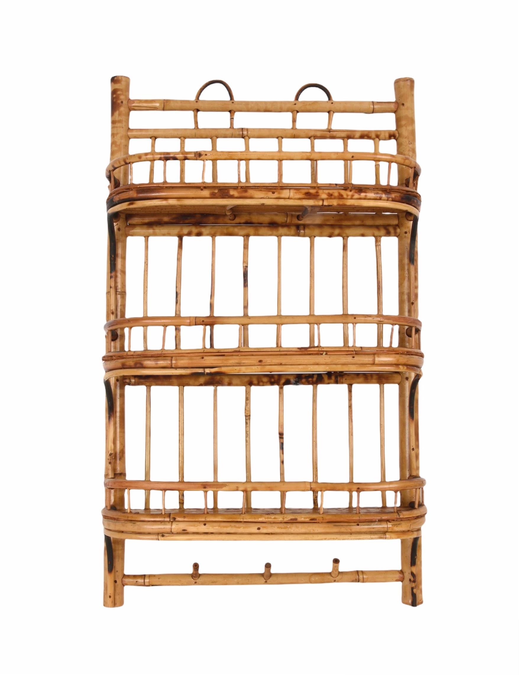 rattan wall shelf with hooks