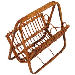 Vintage Midcentury Bamboo and Rattan Magazine Rack, Franco Albini Manner