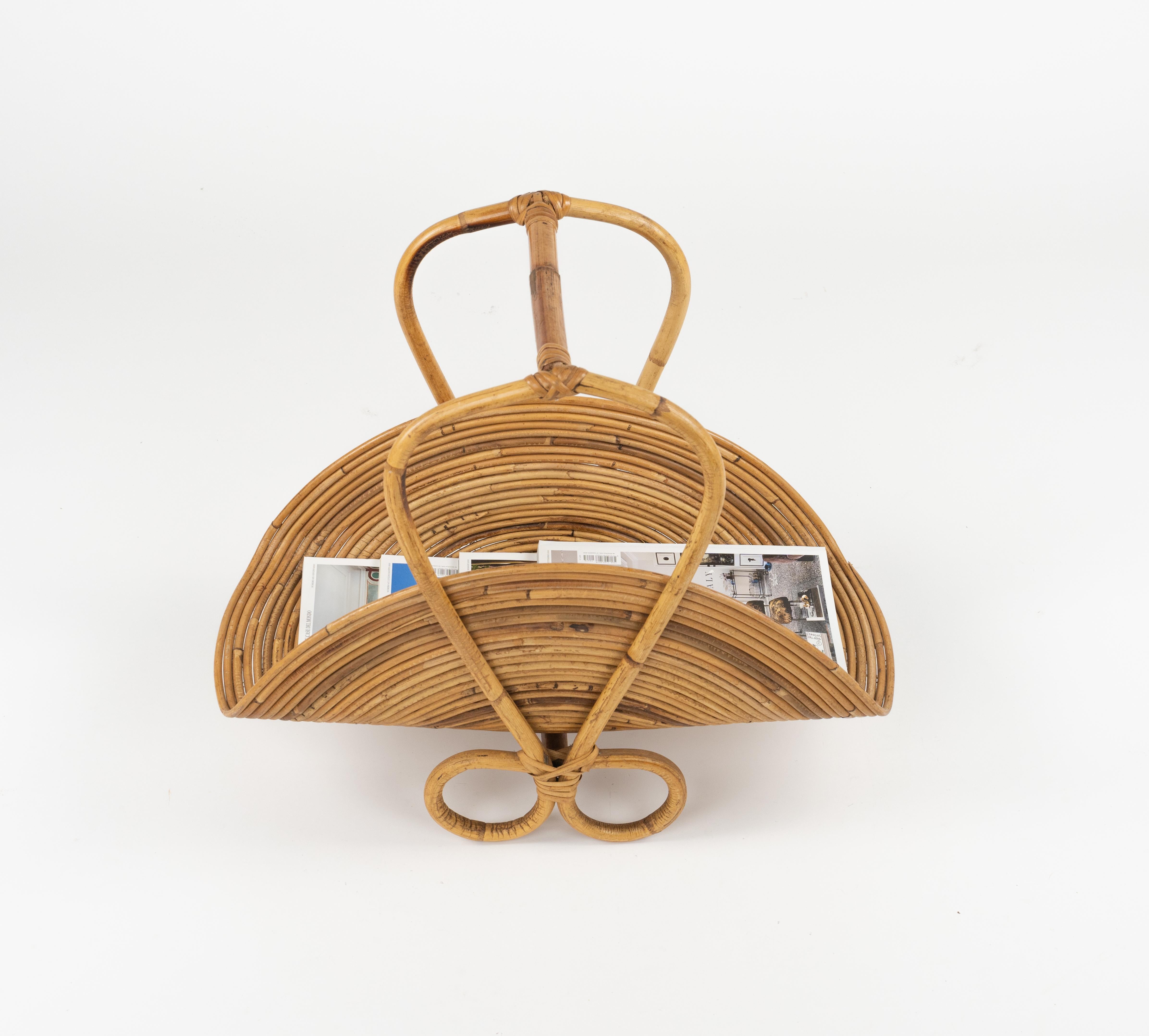 Midcentury Bamboo and Rattan Magazine Rack Vivai Del Sud Style, Italy 1960s For Sale 6