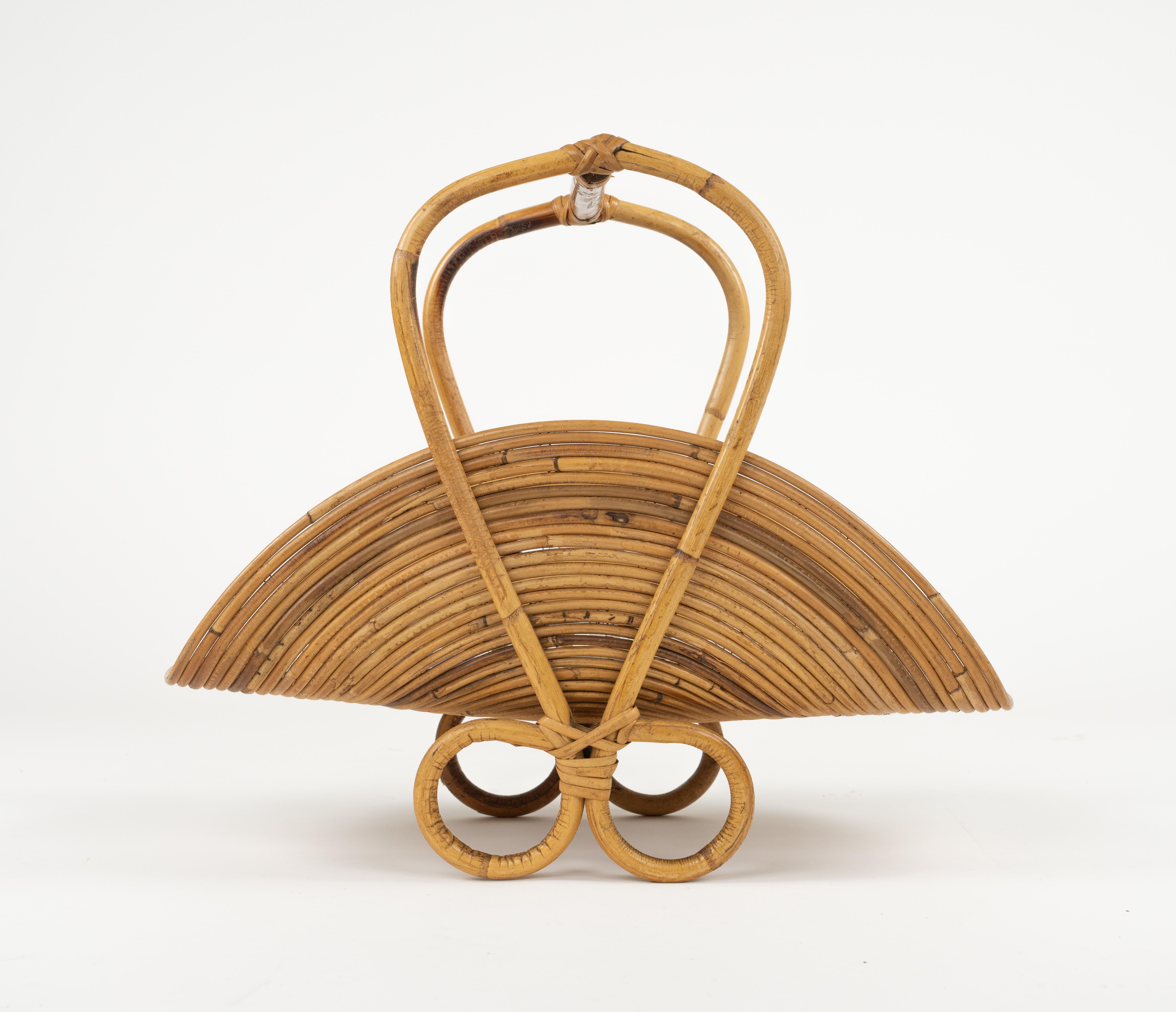 Midcentury Bamboo and Rattan Magazine Rack Vivai Del Sud Style, Italy 1960s For Sale 7