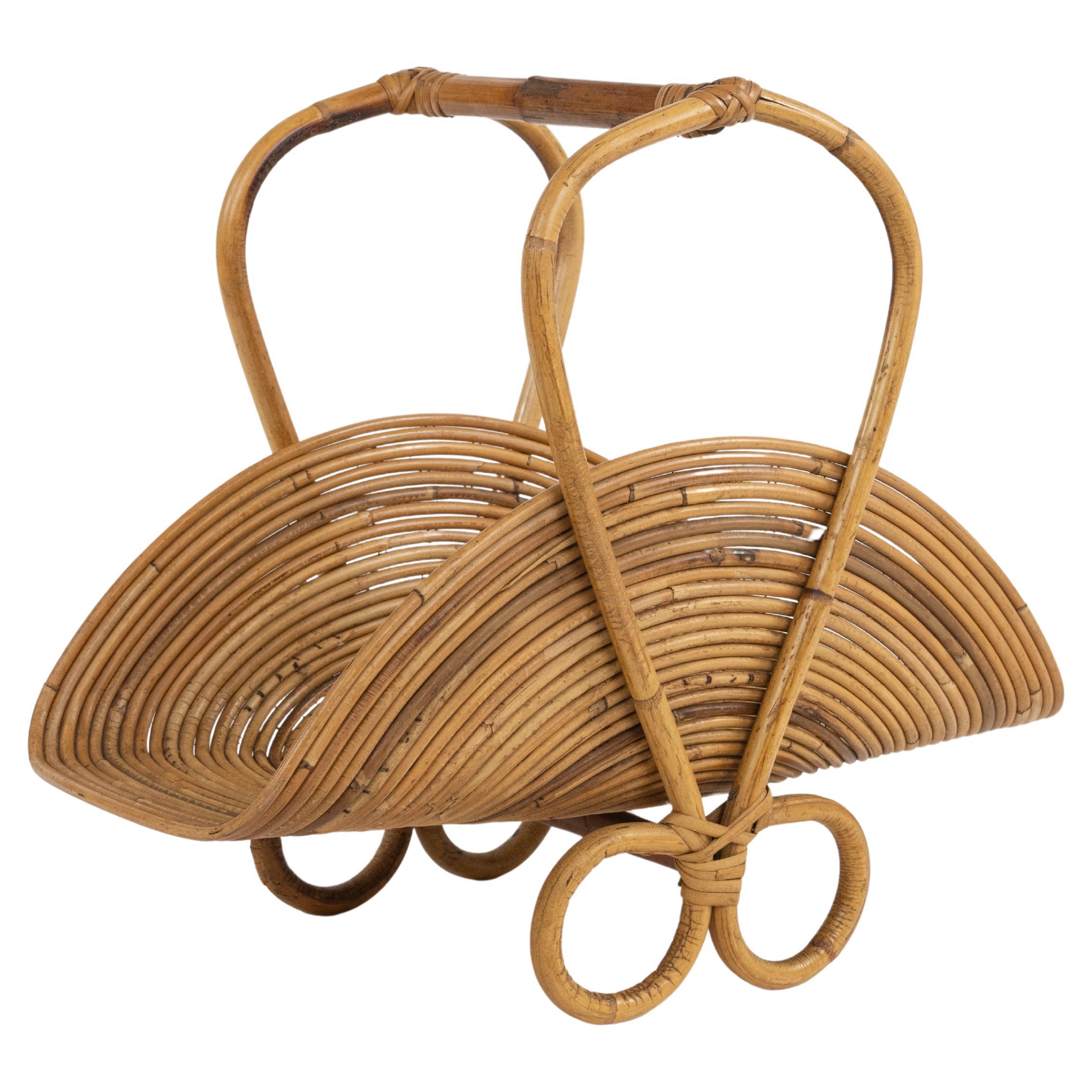 Midcentury Bamboo and Rattan Magazine Rack Vivai Del Sud Style, Italy 1960s For Sale 9