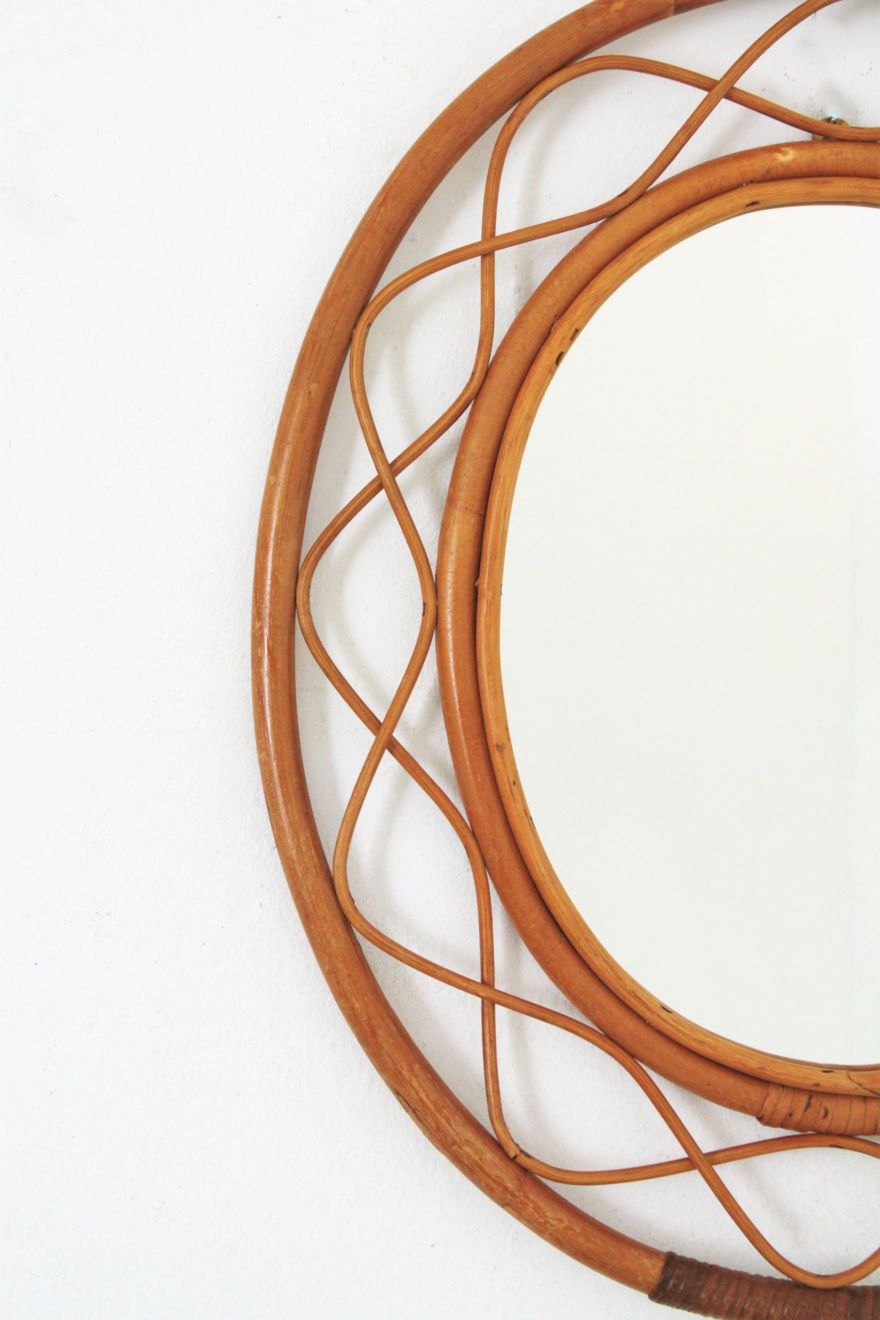 Midcentury Bamboo and Rattan Oval Mirror, France, 1960s In Excellent Condition In Barcelona, ES