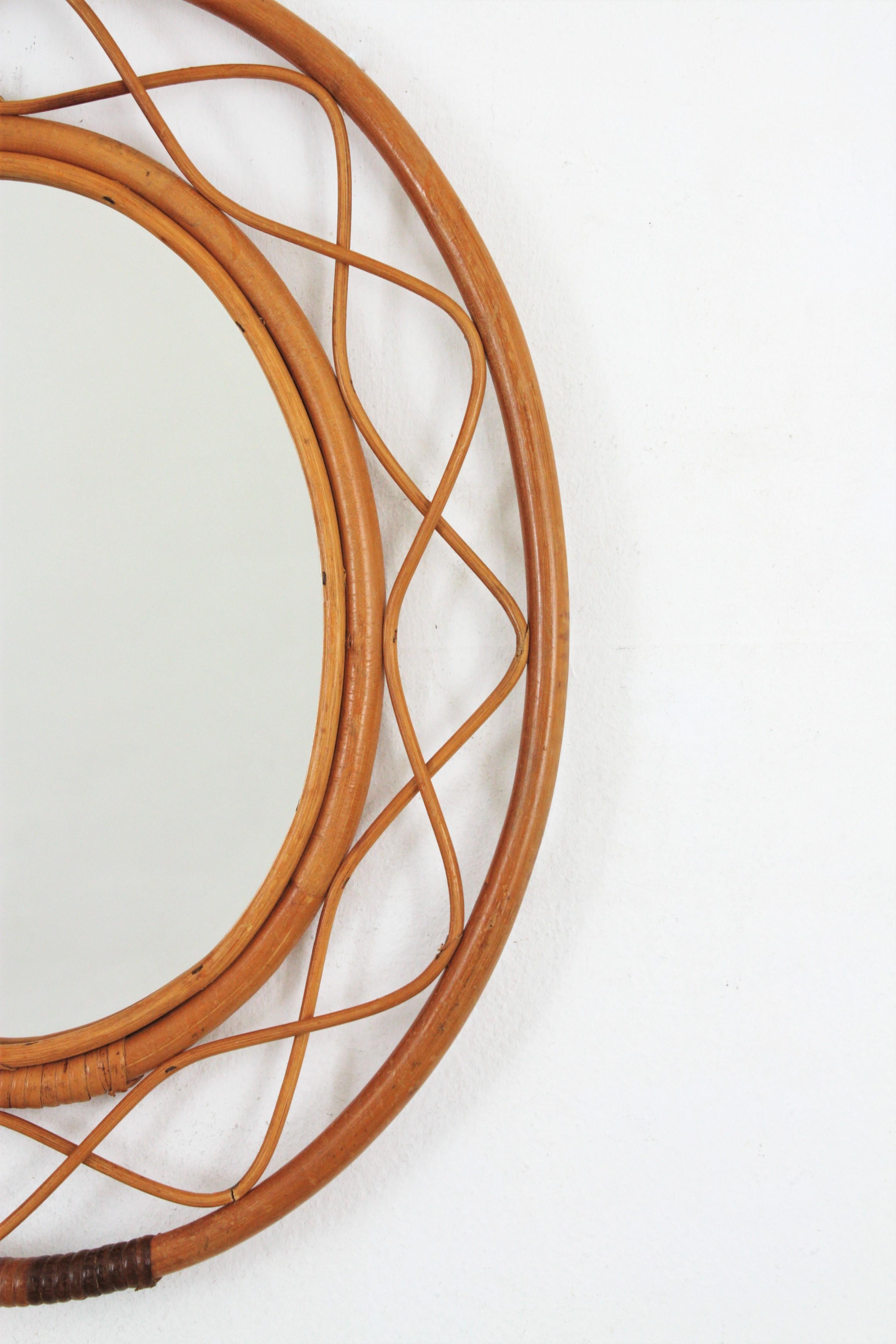 20th Century Midcentury Bamboo and Rattan Oval Mirror, France, 1960s