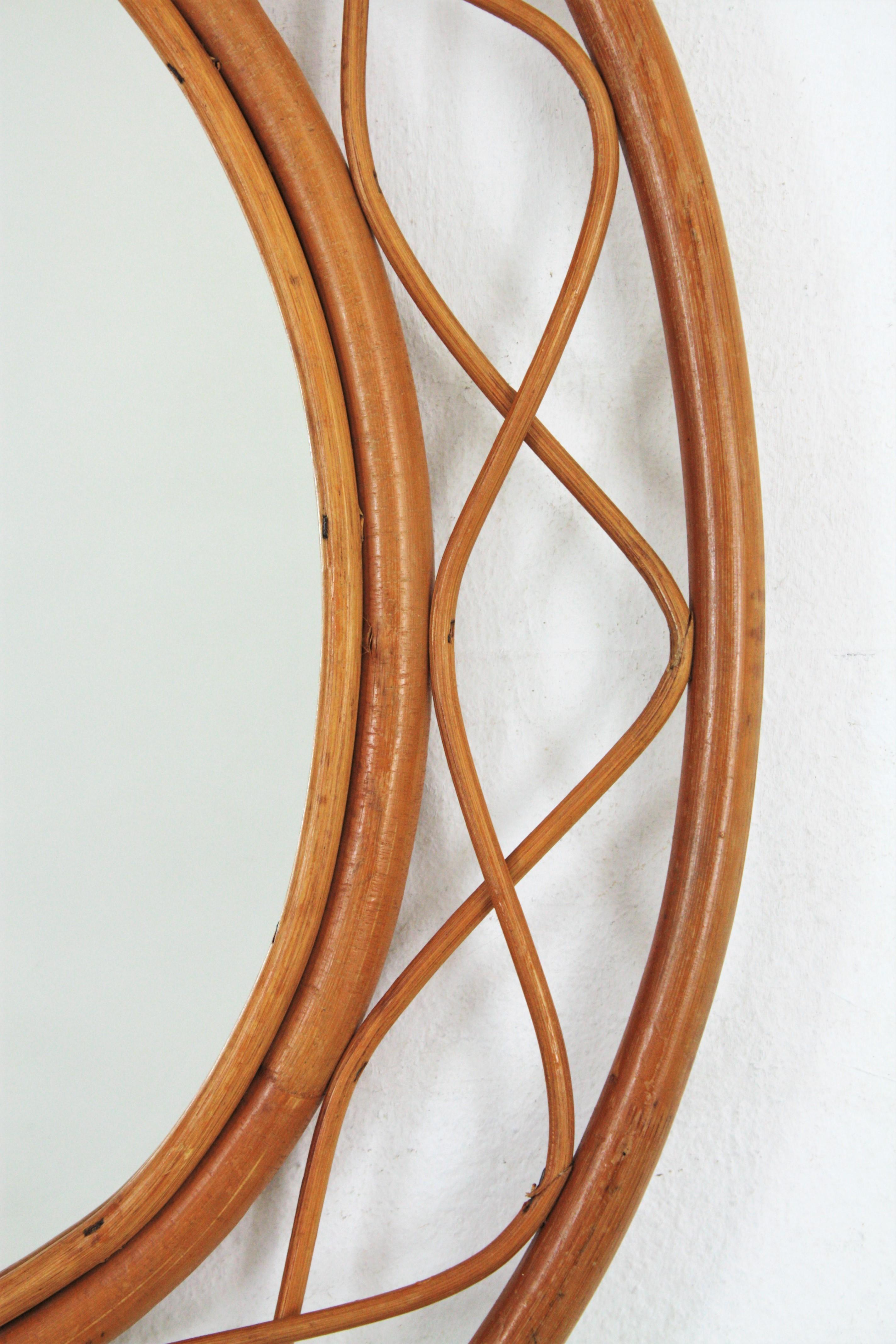 Midcentury Bamboo and Rattan Oval Mirror, France, 1960s 1