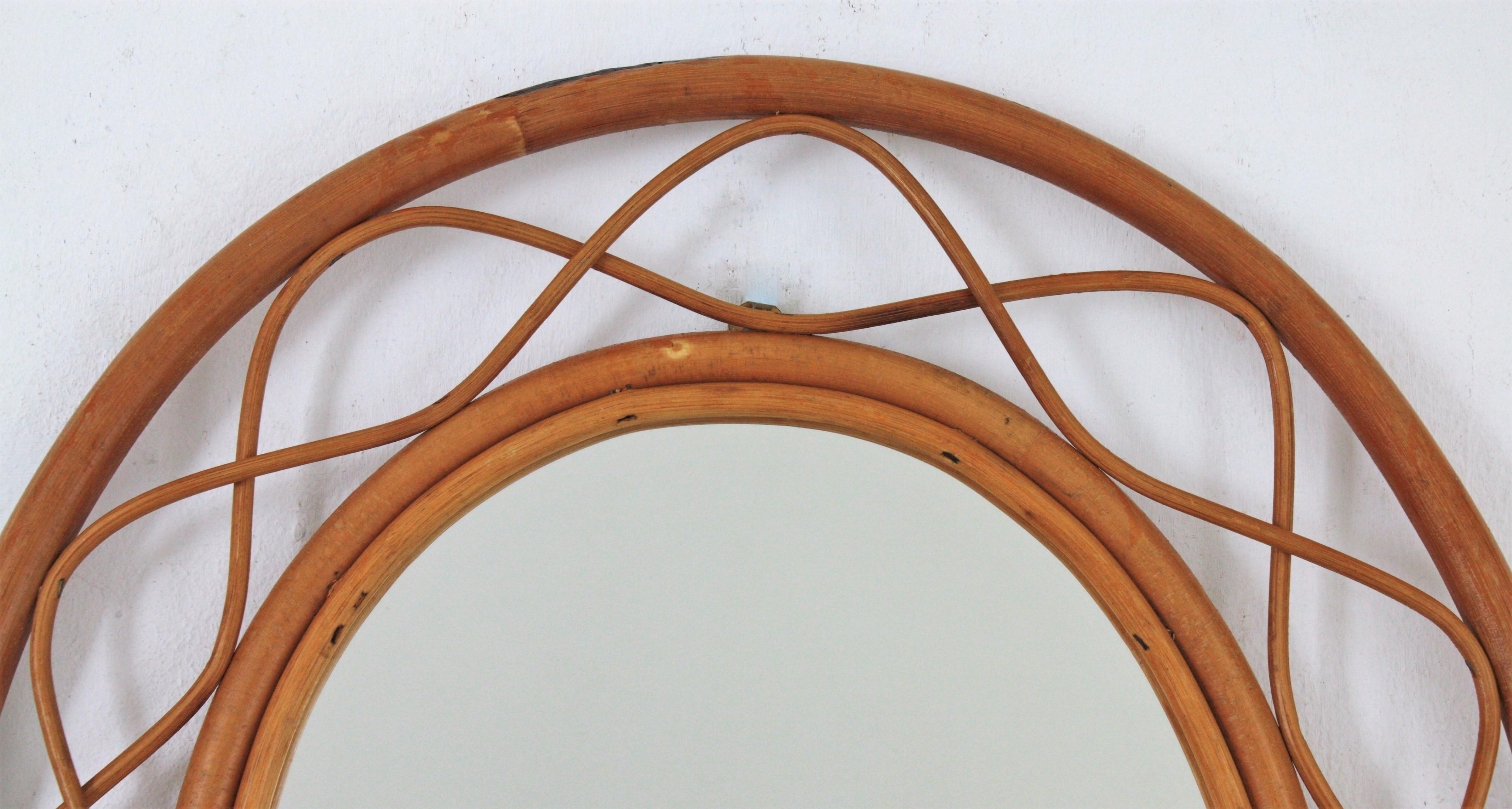 Midcentury Bamboo and Rattan Oval Mirror, France, 1960s 2