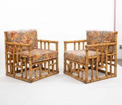Midcentury Bamboo and Rattan Pair of Armchairs by Vivai Del Sud, Italy 1970s