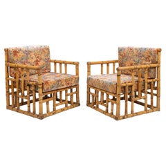 Midcentury Bamboo and Rattan Pair of Armchairs by Vivai Del Sud, Italy 1970s