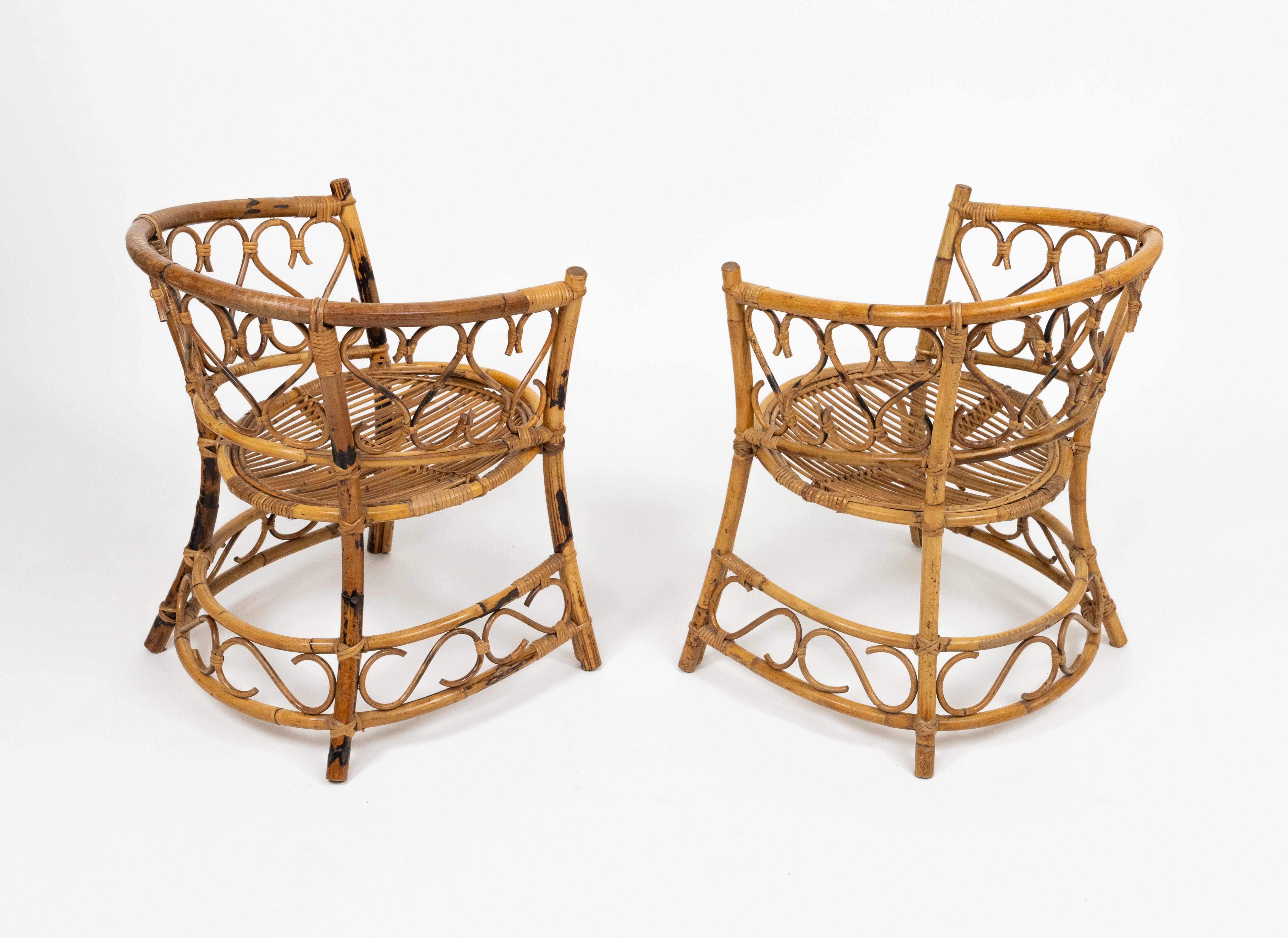 Paire de fauteuils en bambou et rotin du milieu du siècle, style Lio Carminati, Italie, années 1950 en vente 3